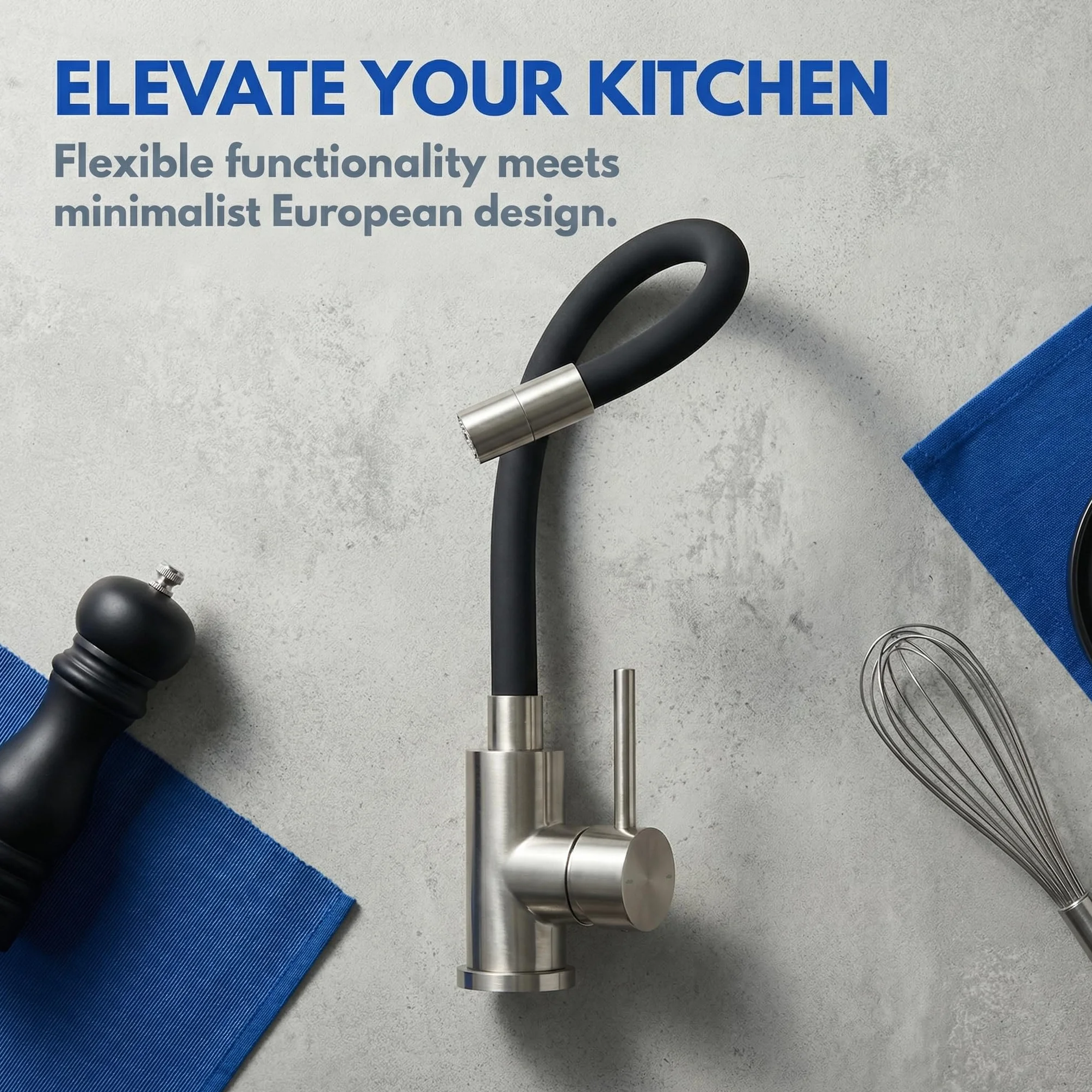 Robinet Cuisine Noir Acier Inoxydable Pivotant 360° 2 Jets Mitigeur Évier