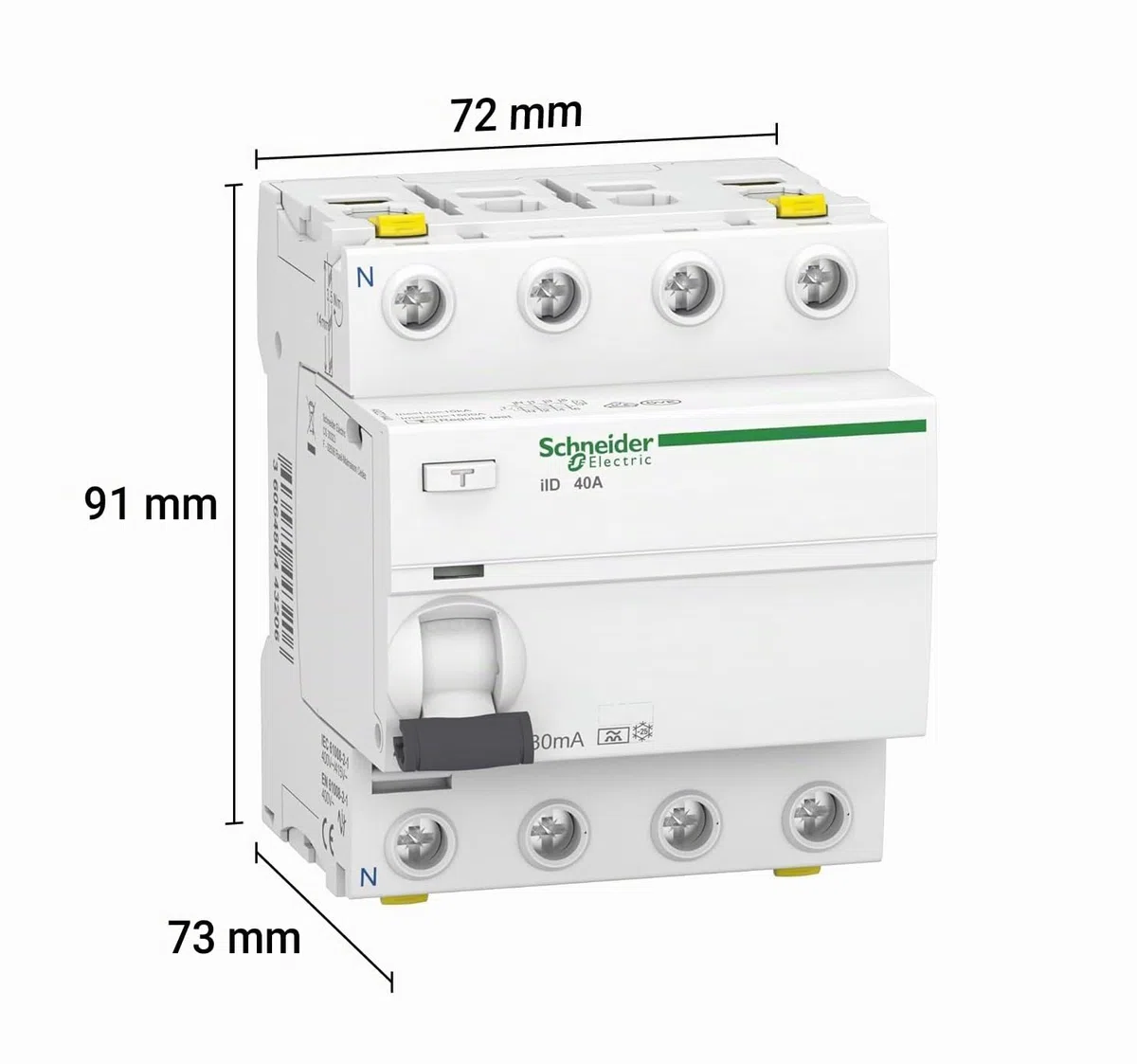 Schneider A9Z21440 Disjoncteur différentiel iID 4P 40A 30mA type A Blanc