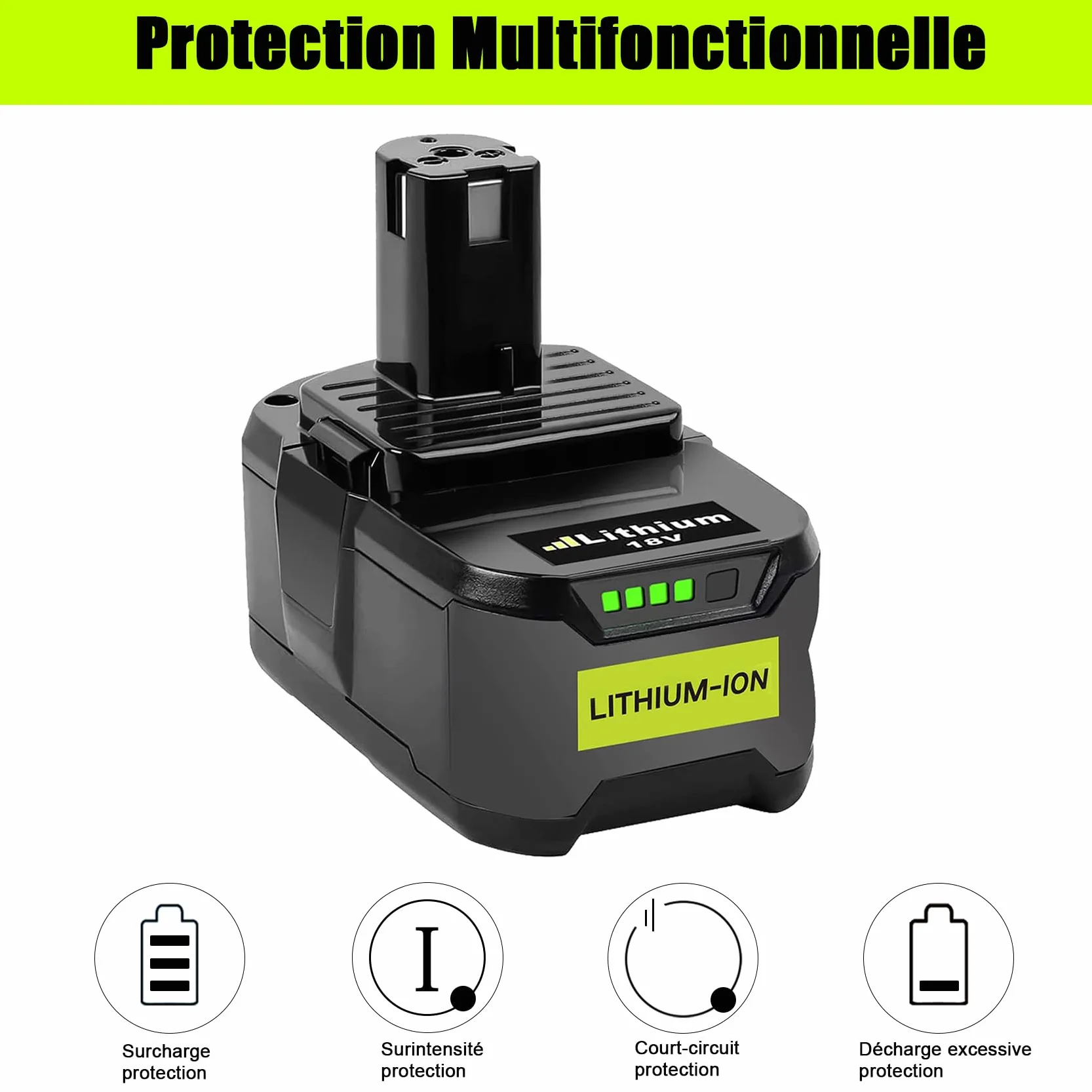 KUNLUN 5,5Ah Li-ION Batterie de Remplacement pour Ryobi 18V One+