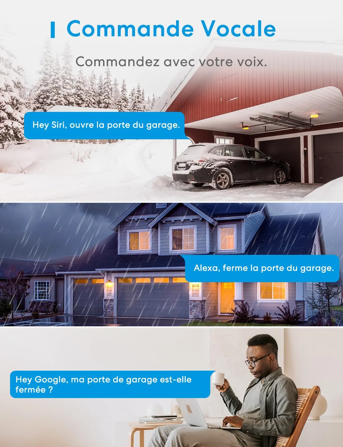 Meross Ouvre-Porte de Garage Connecté WiFi Universel Compatible CarPlay Apple HomeKit Siri Alexa Google Notification Contrôle Vocal Fermeture Automatique Minuteur