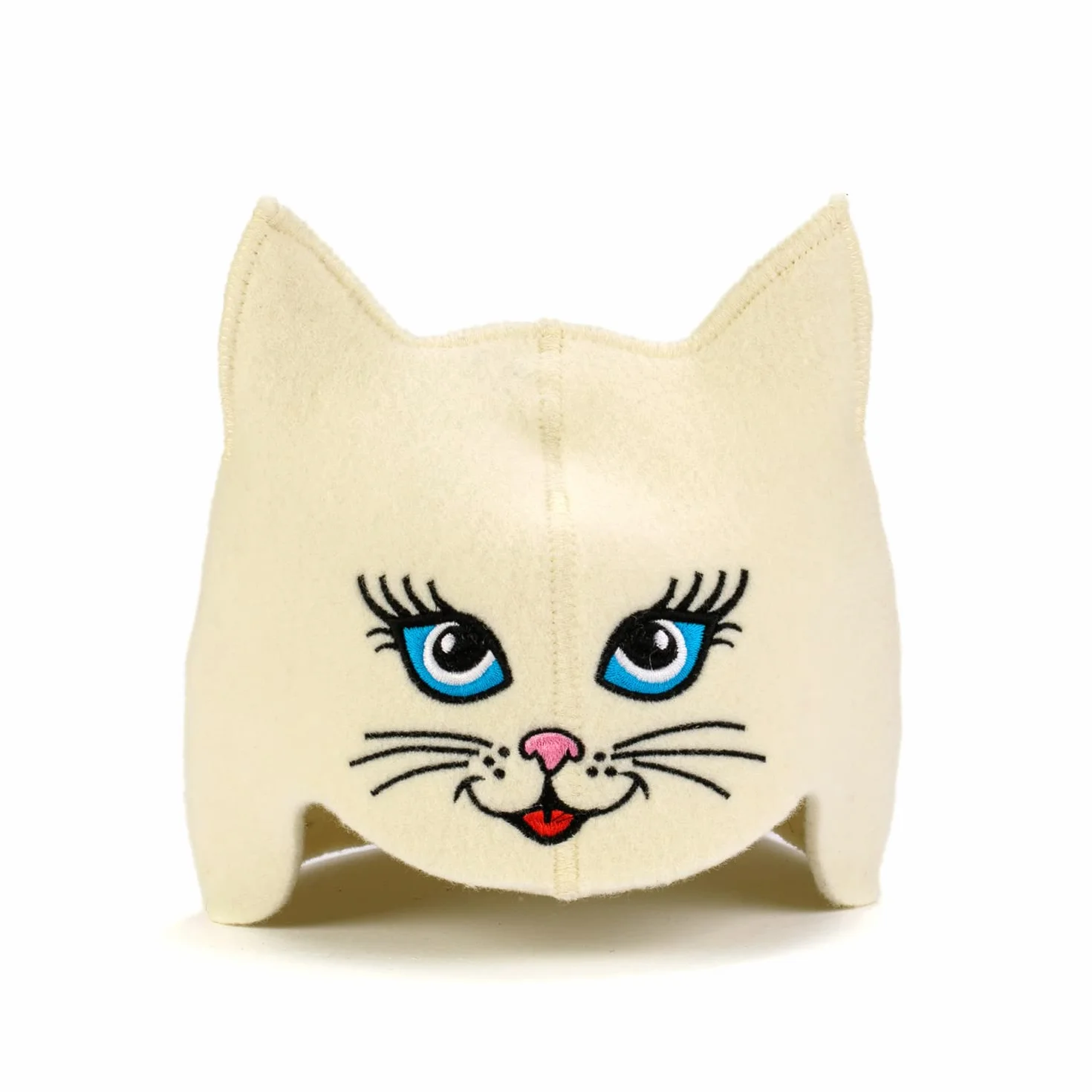 Chapeau de Sauna 'Sauna Kitten Cat' Blanc - 100% Feutre de Laine Biologique - Protège Tête de la Chaleur