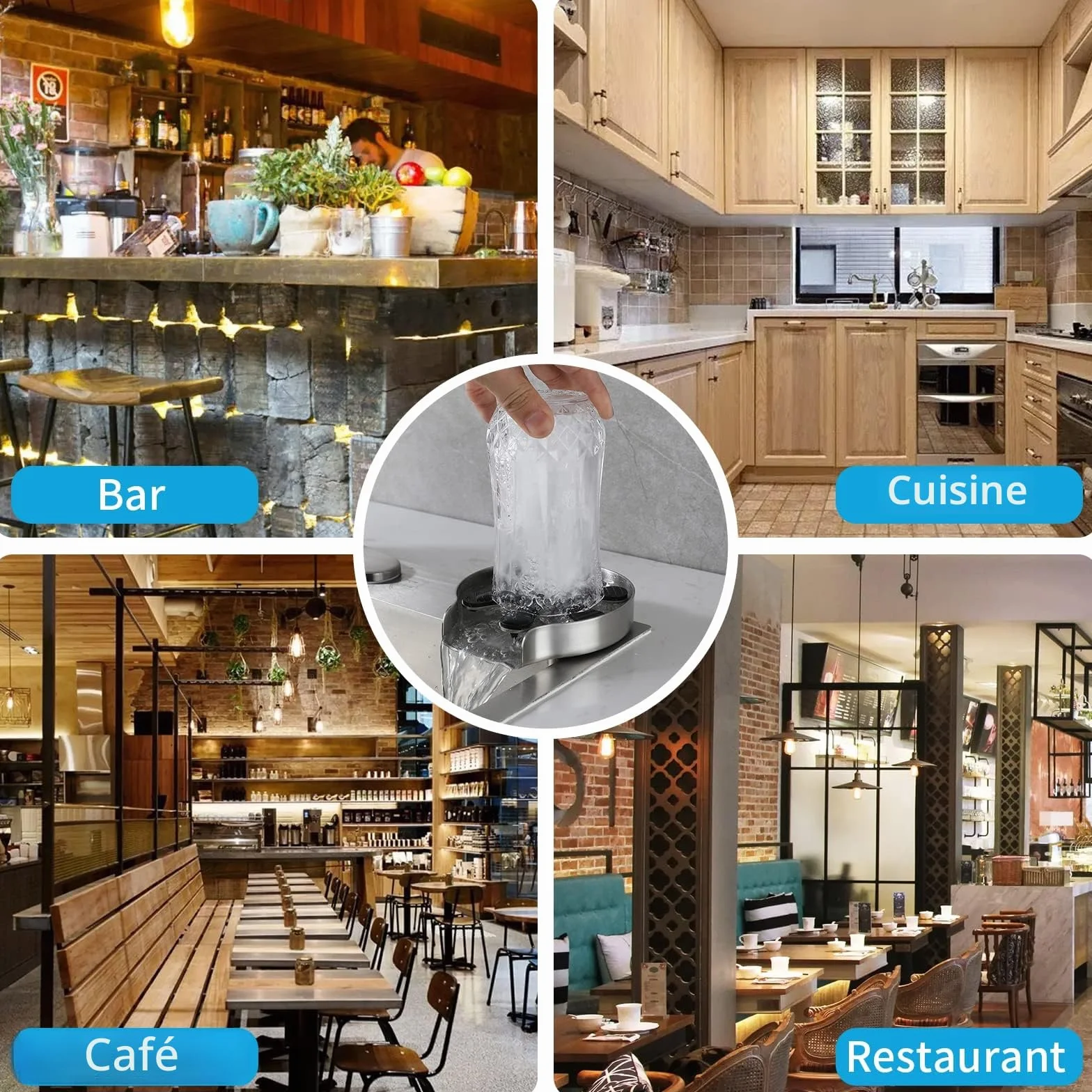 Rince Verre Evier Acier Inoxydable pour Cuisine, Nettoyeur Verres Bouteilles Tasses Café