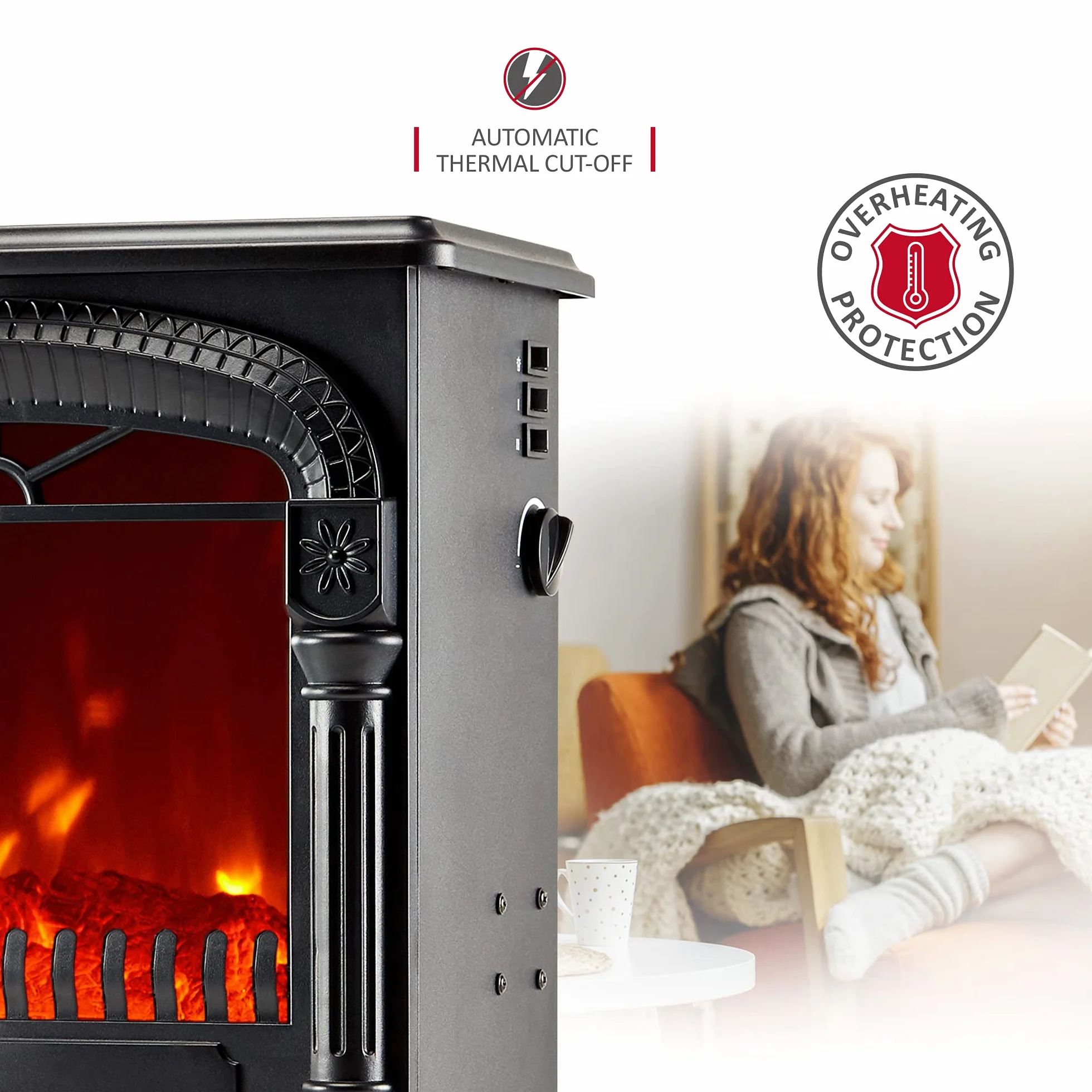 NETTA Poêle électrique effet brûleur à bois 1750-1950 watts portable LED flamme