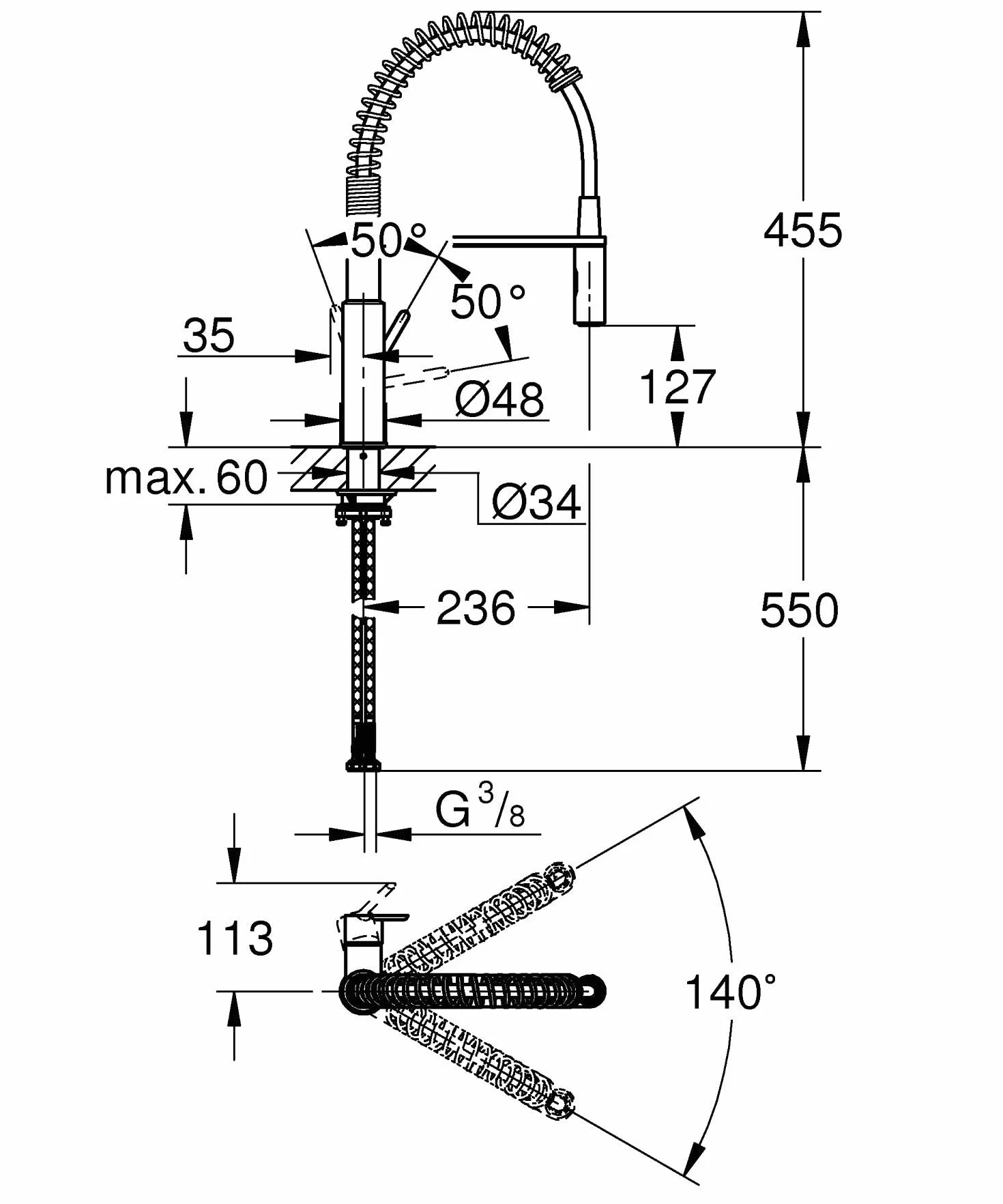 GROHE Mitigeur monocommande 2 jets Robinet évier de cuisine avec douchette extractible Chromé 30361000