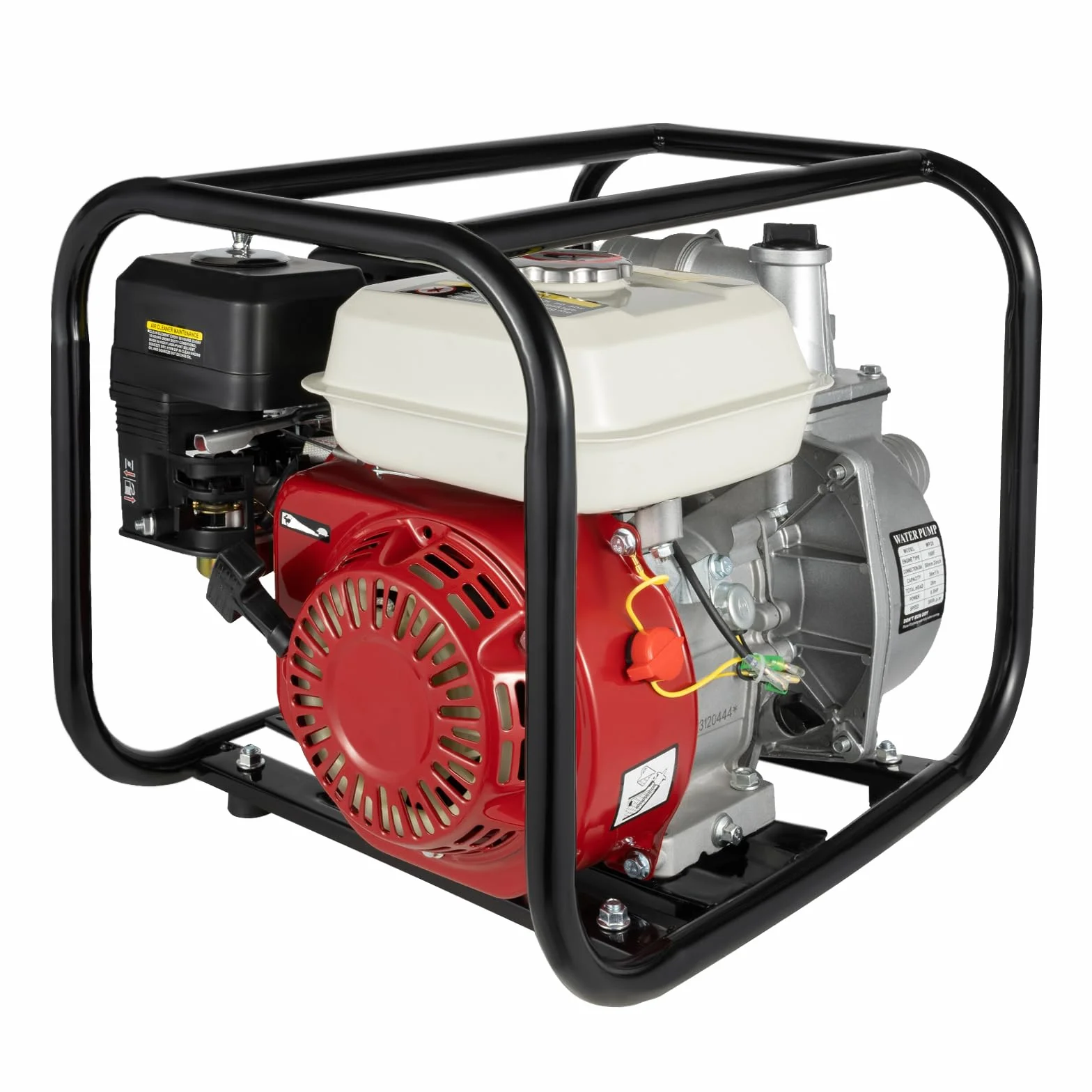 Pompe à eau à essence Moteur 4 temps 6,5 CV 210 CC 4,8 kW Motopompe eaux usées Raccord 2 pouces Hauteur refoulement 28 m Débit 36000 l/h