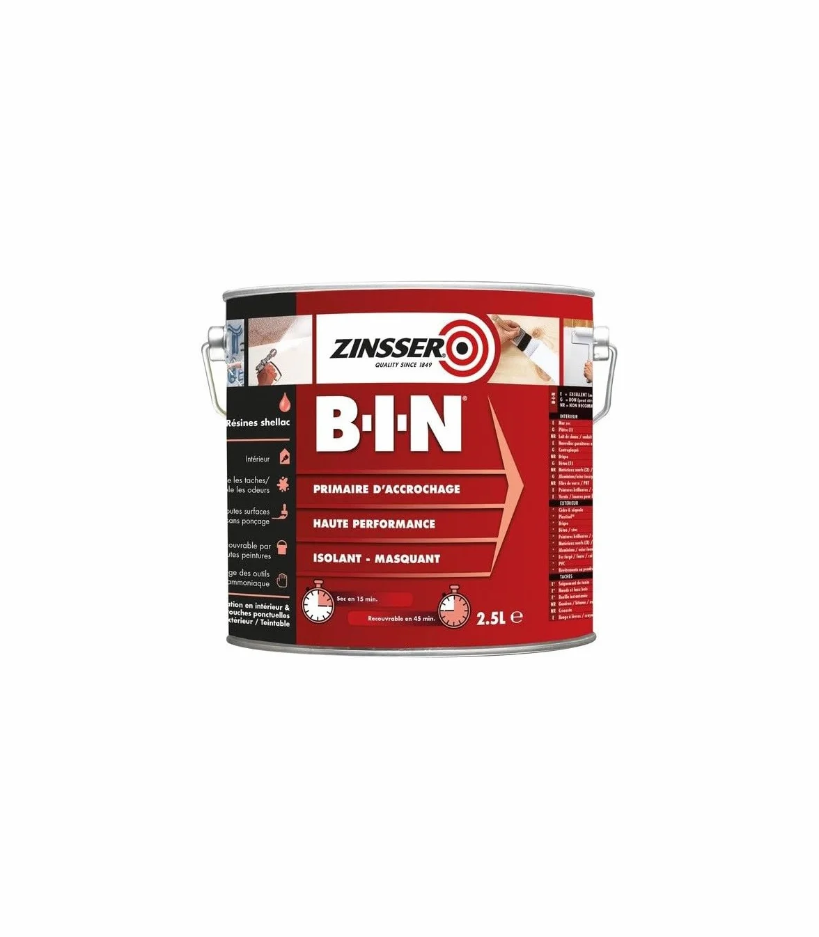 Zinsser BIN Primaire d'accrochage Isolant taches RUSTOLEUM 2,5L Blanc