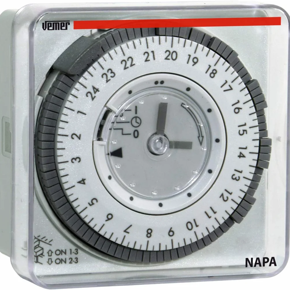 VEMER VP886600 Napa-RD Interrupteur Horaire Électromécanique à Chevaliers Minuterie Programmation Quotidienne Installation Panneau Gris Clair