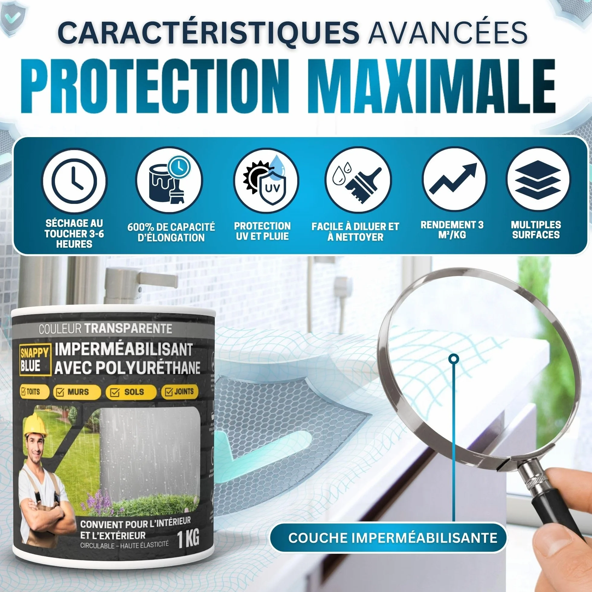 Imperméabilisant Transparent au Polyuréthane, Scellant Étanche pour Toits, Terrasses et Extérieurs
