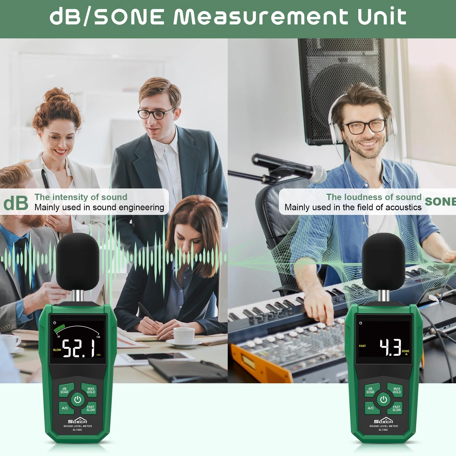 SQECH Sonomètre Numérique 30-130dB Écran Couleur Rétroéclairé