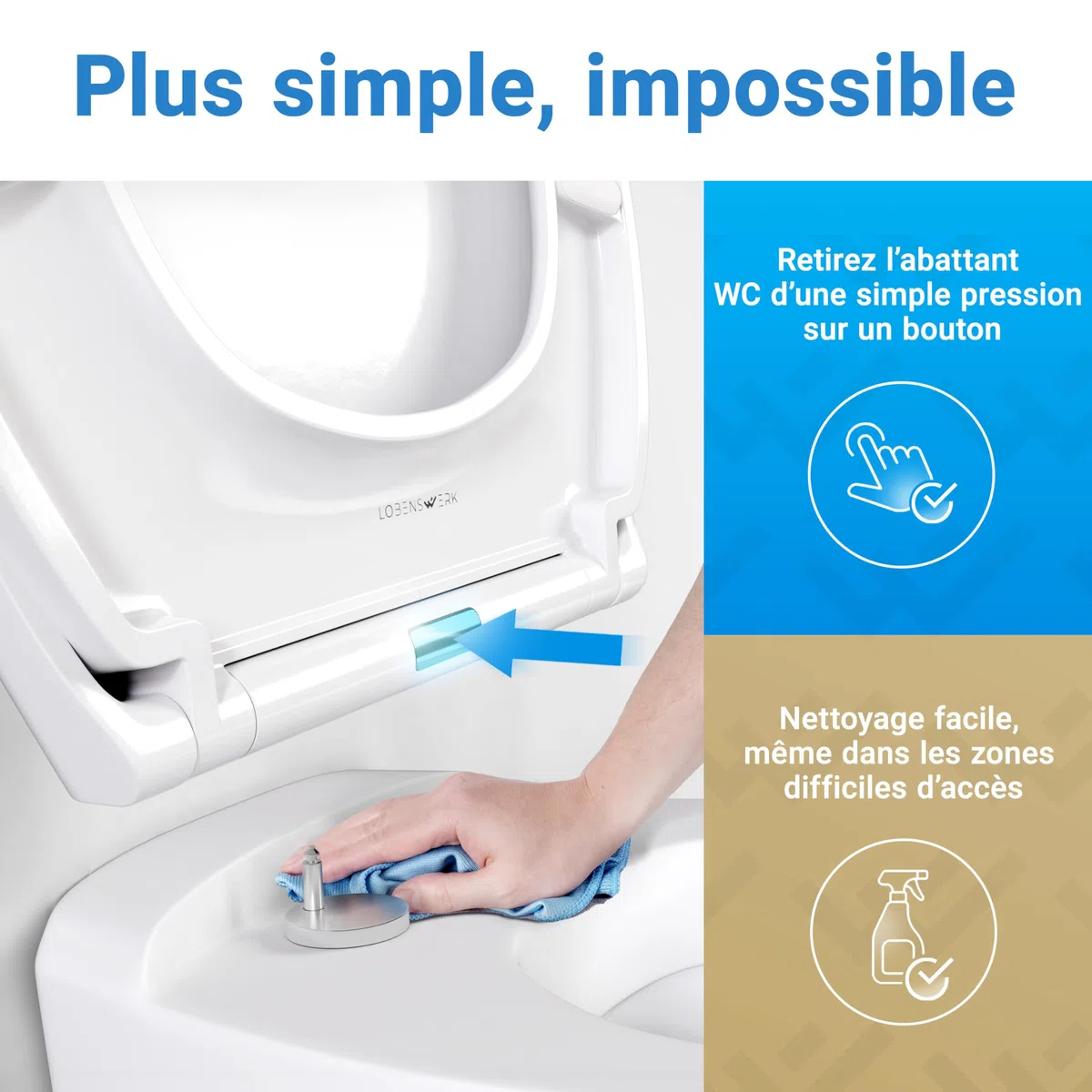 LOBENSWERK Abattant WC avec frein de chute duroplast antibactérien UV résistant Lunette de toilette clipsable universelle ovale