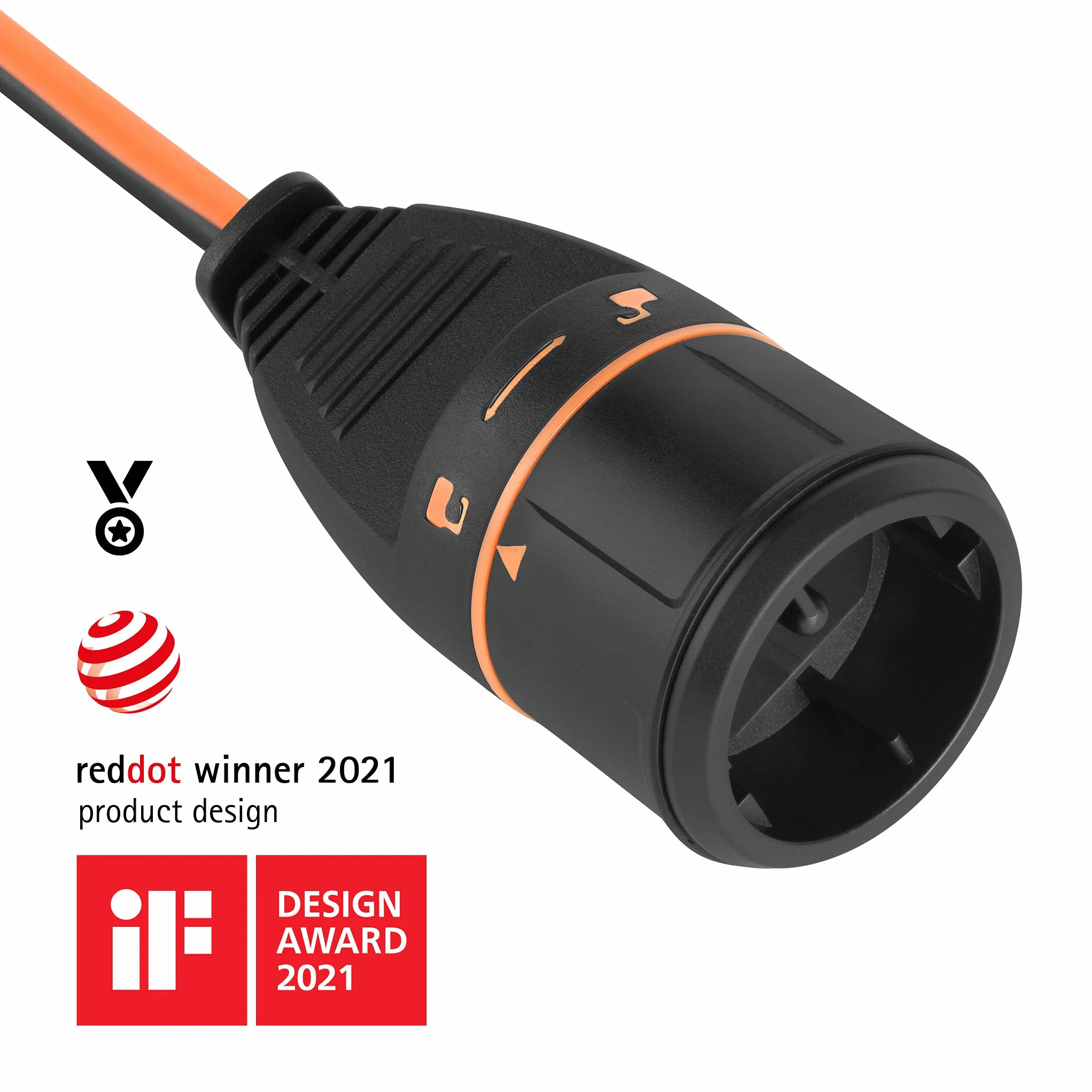 Electraline Rallonge Prolongateur Jardin avec Enrouleur 20 M 2 x 1.5 mm Prise Européenne Electralock Noir Orange