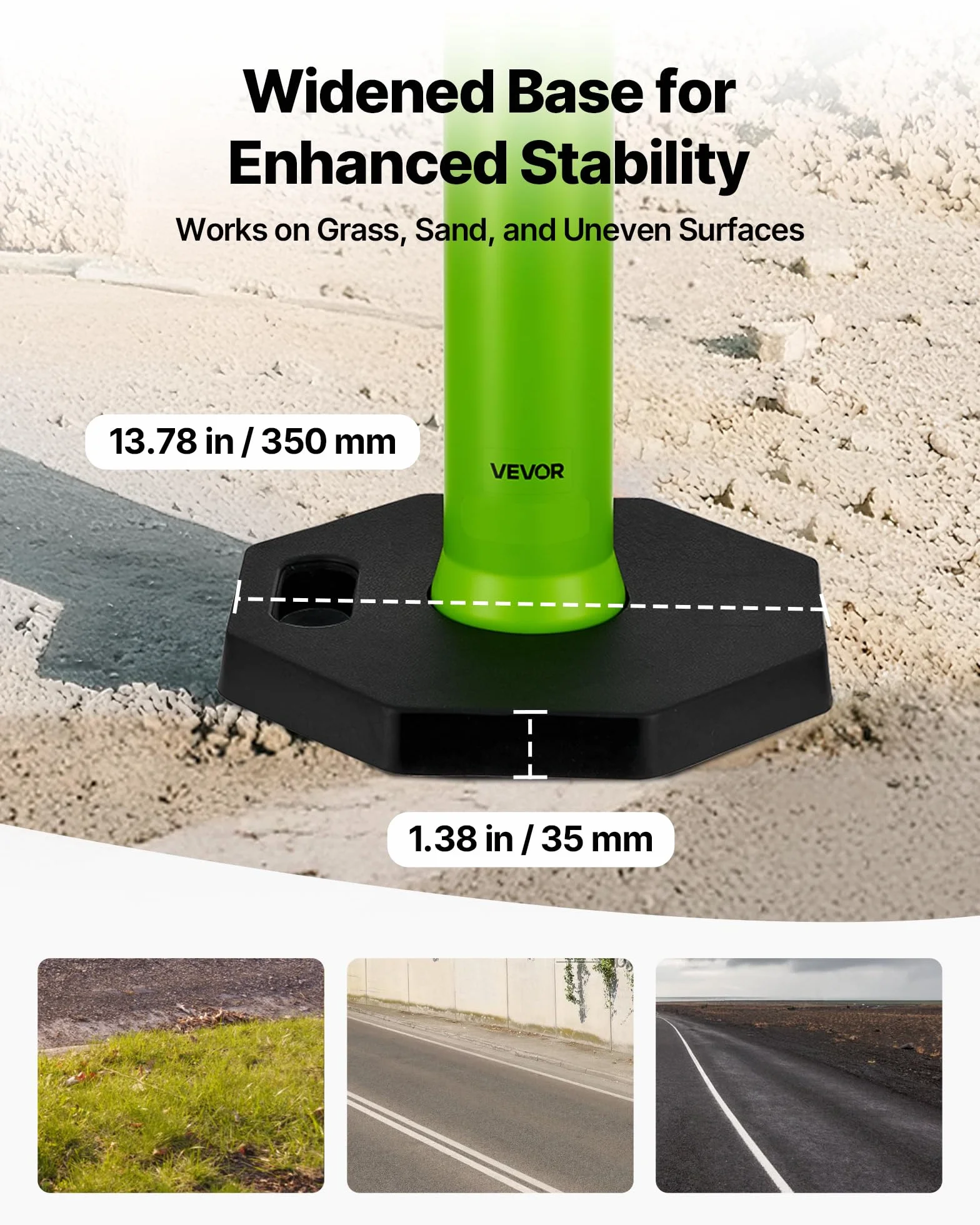 VEVOR Poteau de Signalisation 114 cm, Balise de Délimitation avec Base Lestée et Bandes Réfléchissantes, Vert