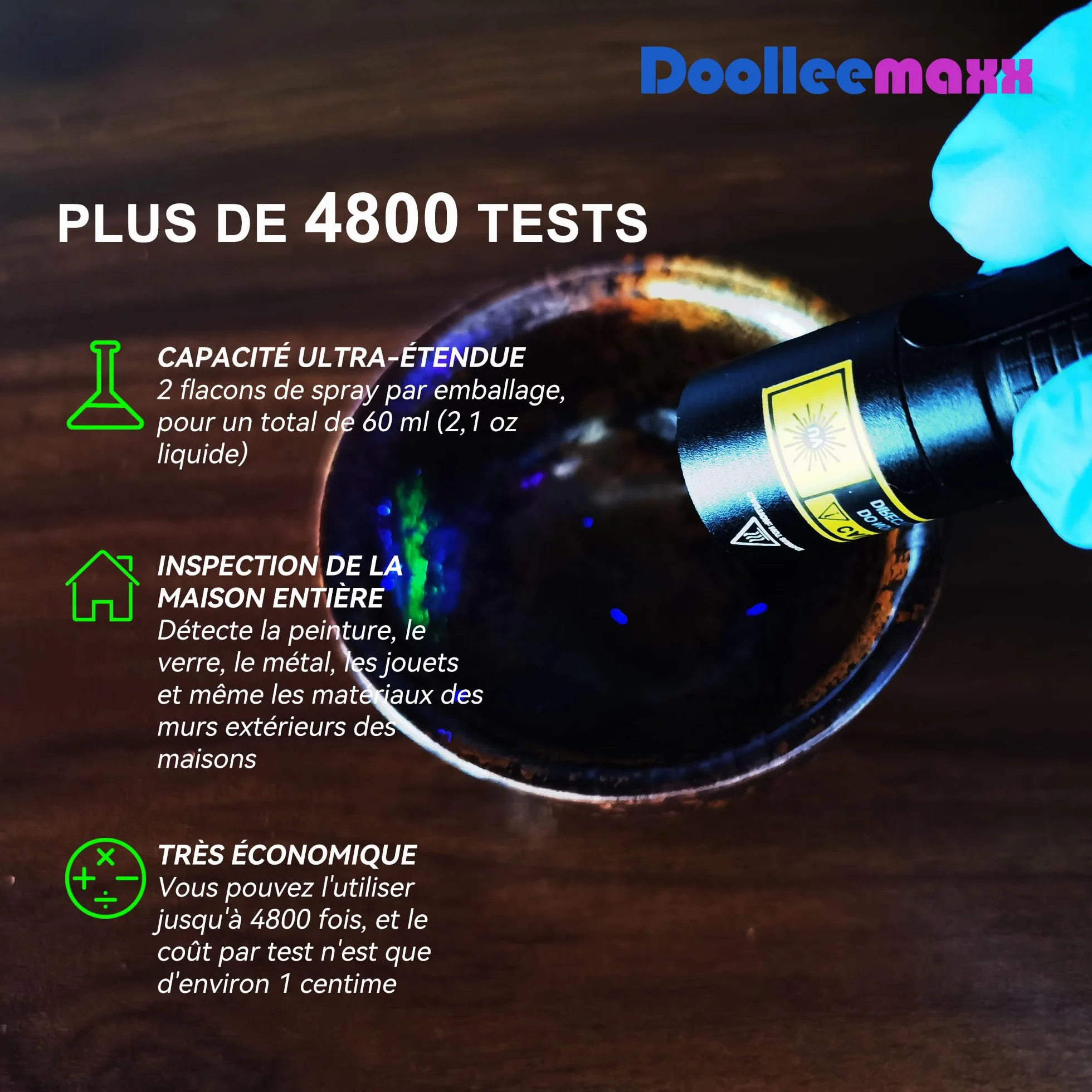 Kit de test pour peinture au plomb | Jusqu'à 4800 utilisations | Lumière UV visible