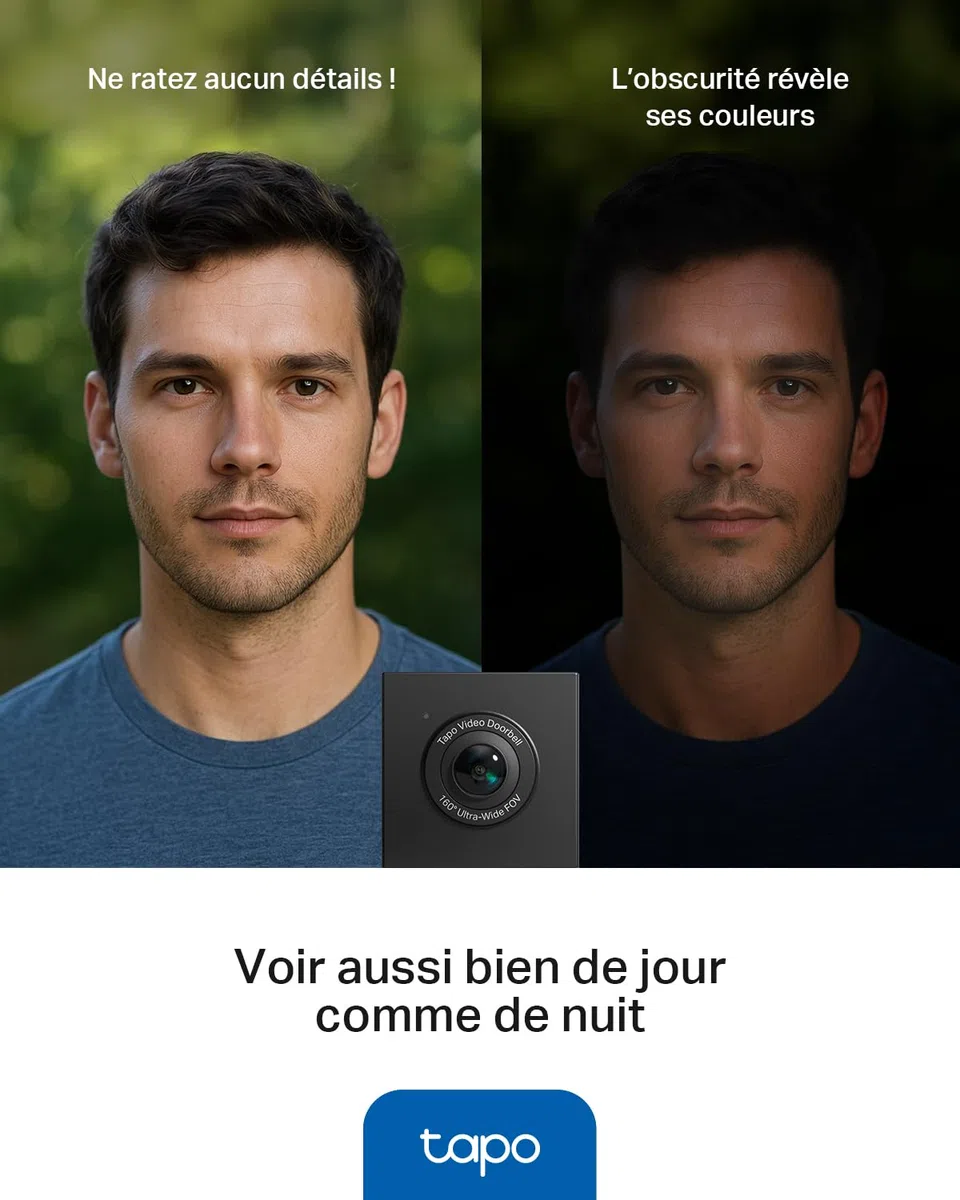 Tapo D210 Sonnette sans Fil avec caméra Extérieur 2K 3MP IP65 étanche Ultra Grand Angle 160° Vision Nocturne en Couleur Détection Humaine AI Audio Bidirectionnel
