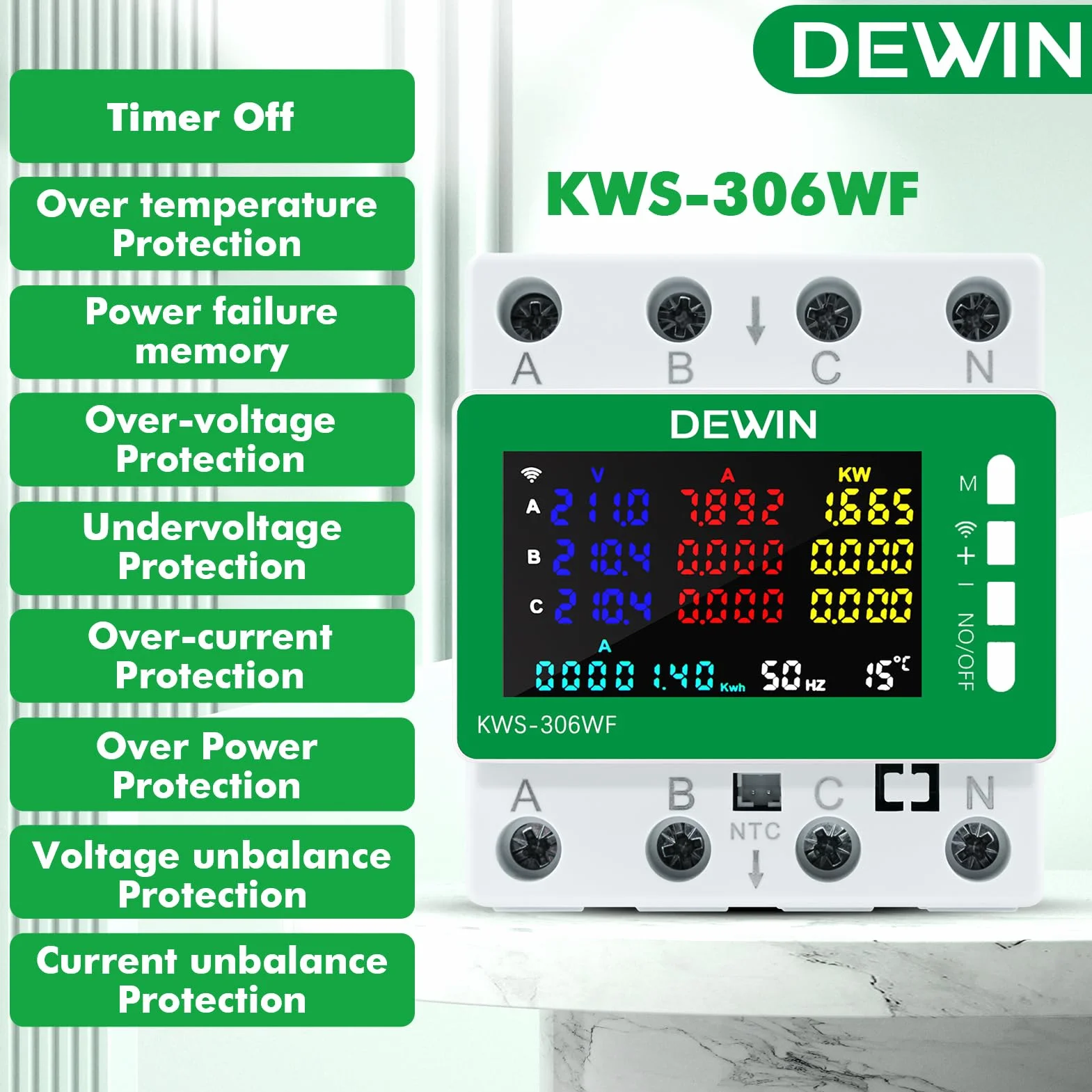 Compteur Électrique Triphasé WiFi Tuya Smart Meter 80A AC 85-290V 9 en 1 Wattmètre KWh Voltmètre Ampèremètre