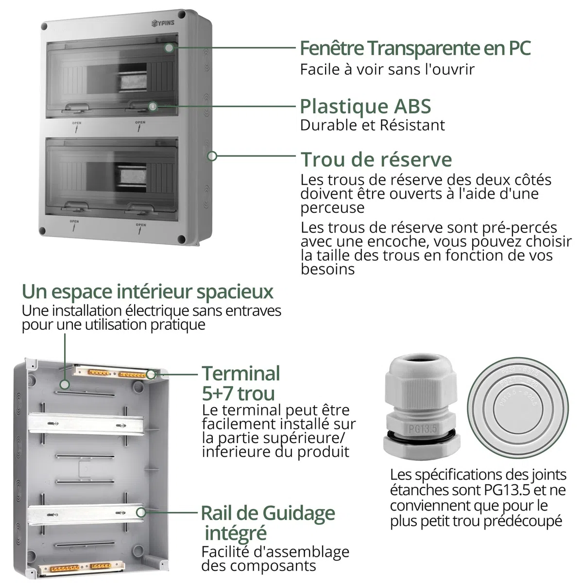 EYPINS Boîtier Électrique Extérieur IP65 24 Modules Coffret Électrique Étanche avec Porte Transparente