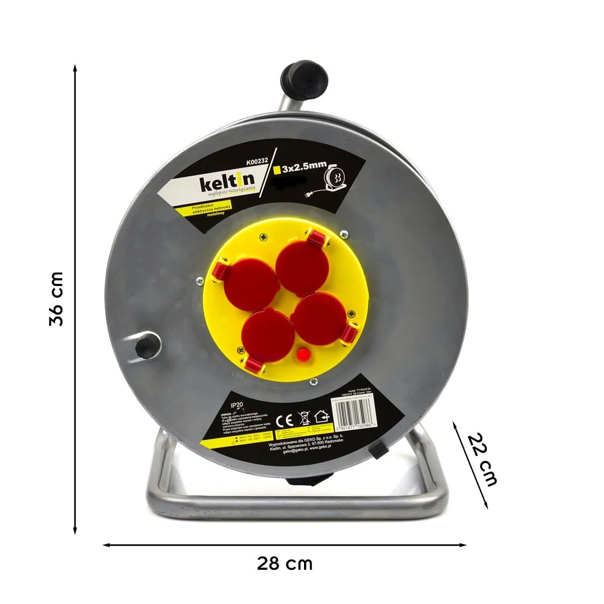 Enrouleur électrique 4 prises 16 A IP20 câble H05VV-F 3G 2,5 mm² 50 m