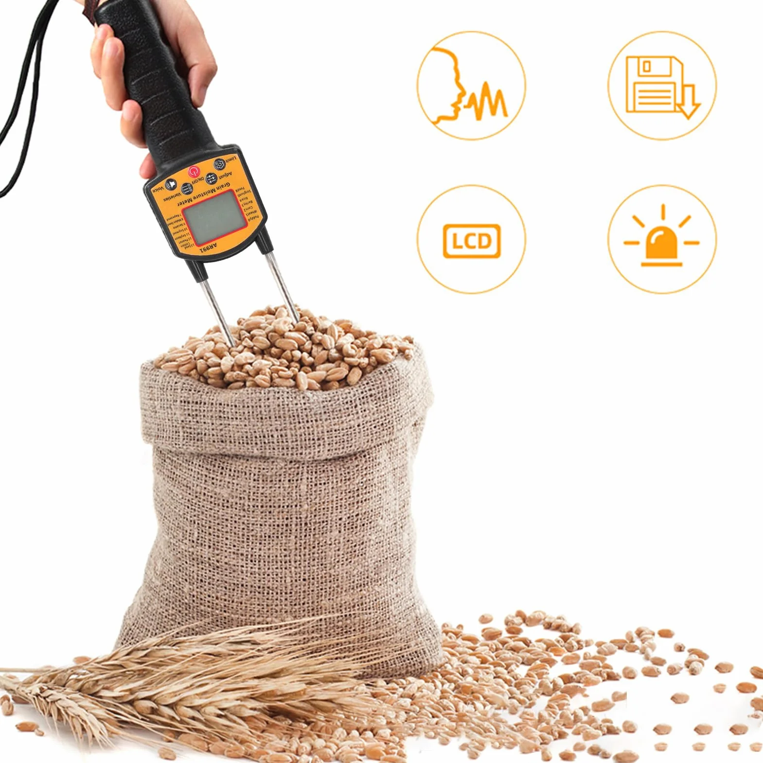 Humidimètre de Foin Portable avec Sonde et Diffusion Vocale, Testeur d'Humidité Numérique pour Paille de Céréales
