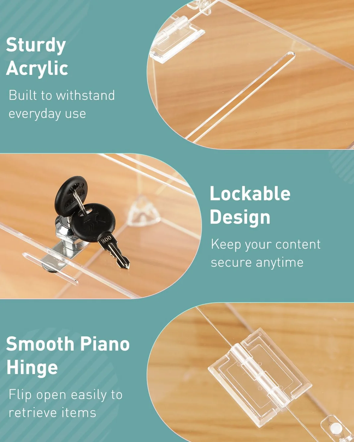 Uniclife Transparent Acrylic Donation Box with Lock 25x25x25 cm Square Suggestion Box