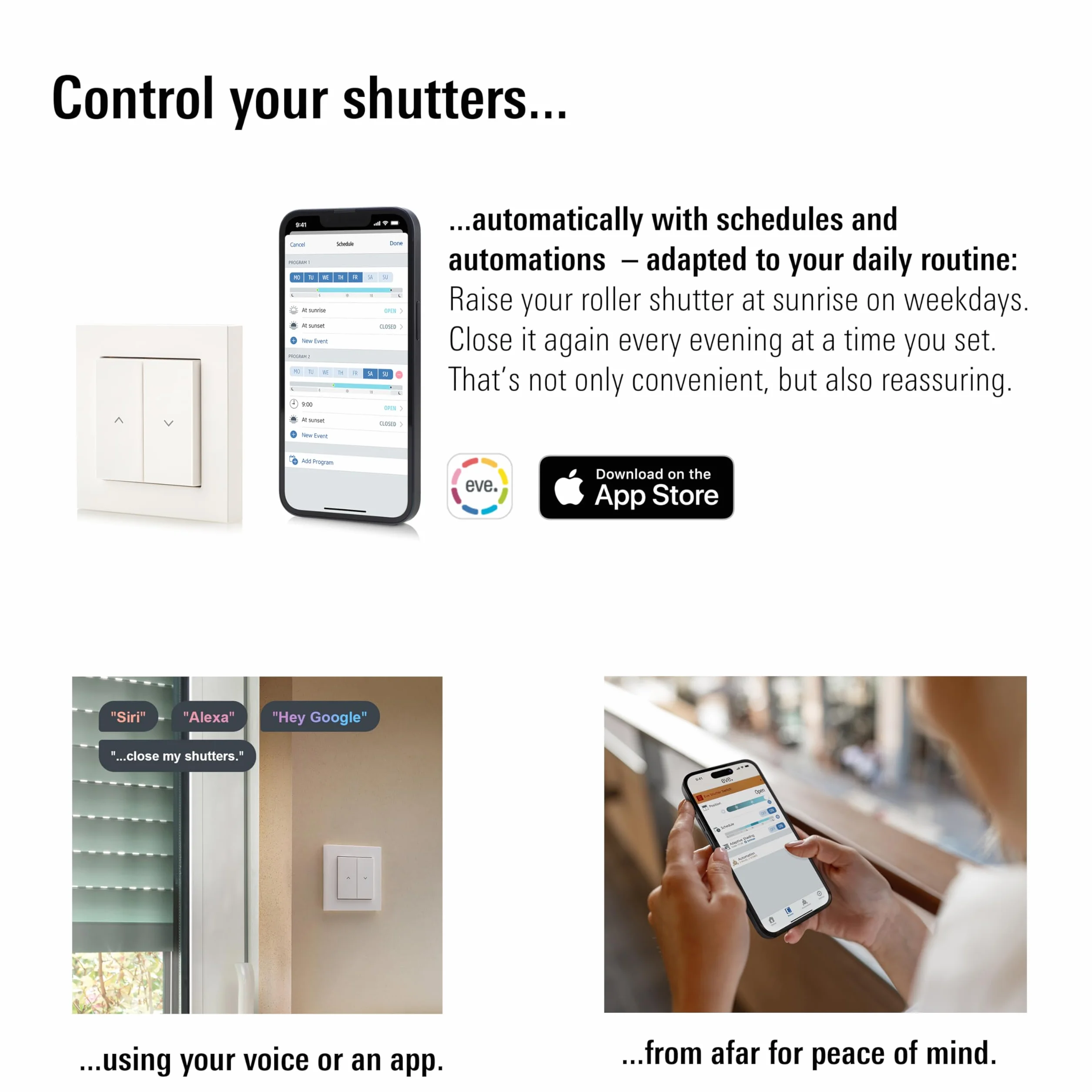 Eve Shutter Switch (Matter) 3 pièces - Smarte Rollladensteuerung für Alexa, Apple Home, Google, SmartThings