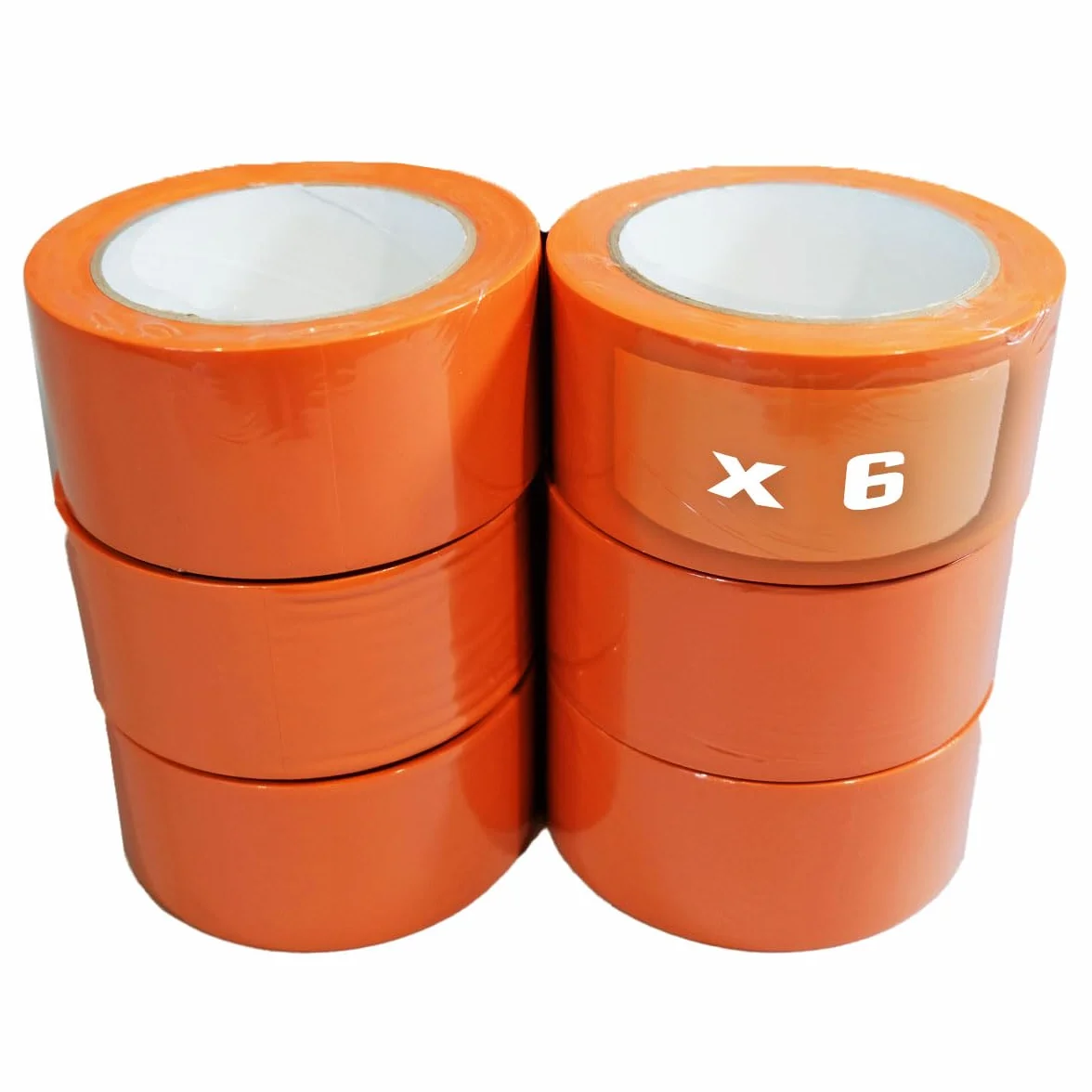 Tecplast Lot de 6 Rubans adhésifs PVC orange 50 mm x 33 m - Rouleau adhésif de chantier