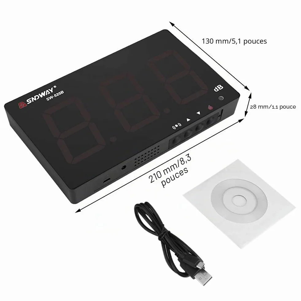 Sonomètre 30~130 dB écran LCD 9,6" SW-525B mesure du bruit avec alarme