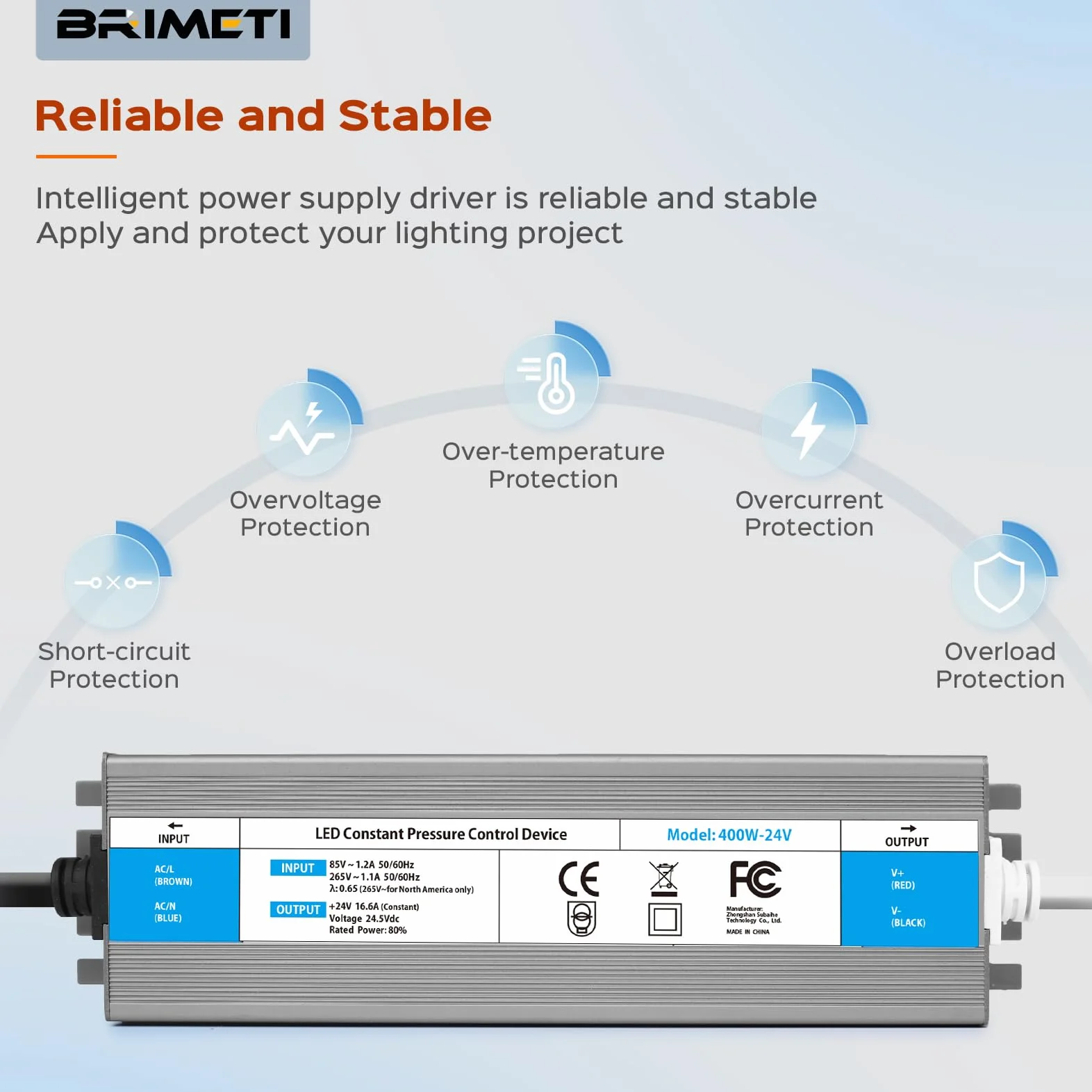 Transformateur 220V à 24V 400W DC LED Driver IP67 Étanche Extérieur 16.6A