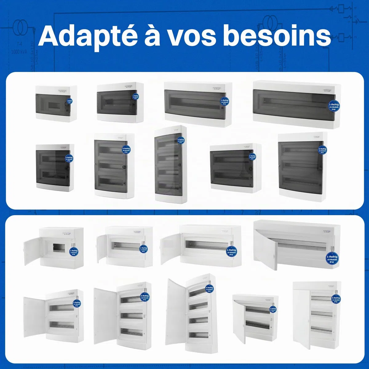 Intratec Coffret de distribution en saillie IP40 4 rangées 48 modules 652 x 287 x 112 mm