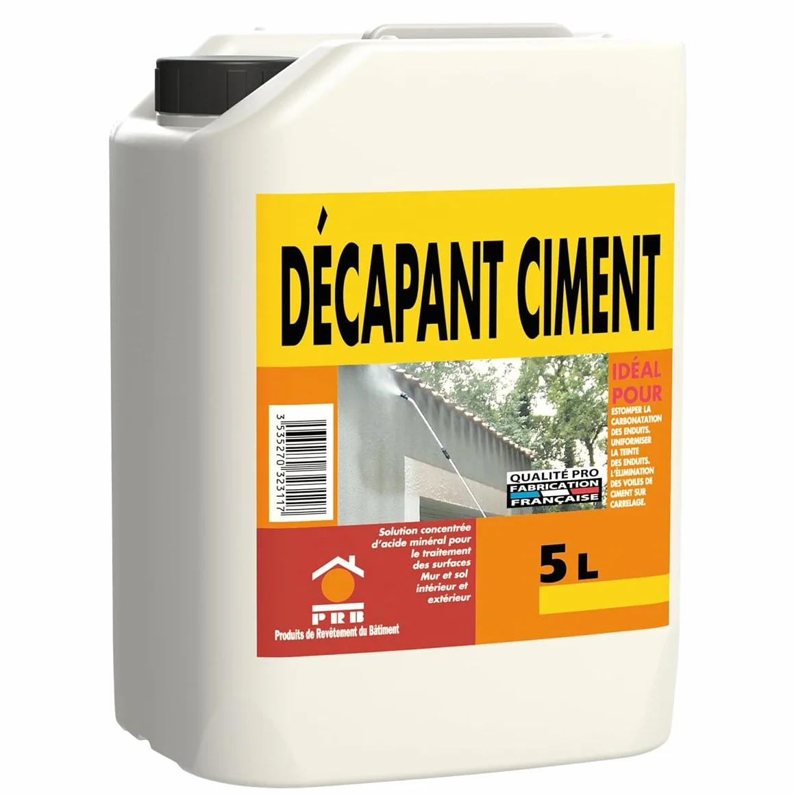 Décapant Ciment 5L - Nettoyant pour Traces de Ciment, Béton et Voiles de Laitance - Sols et Façades Intérieur/Extérieur
