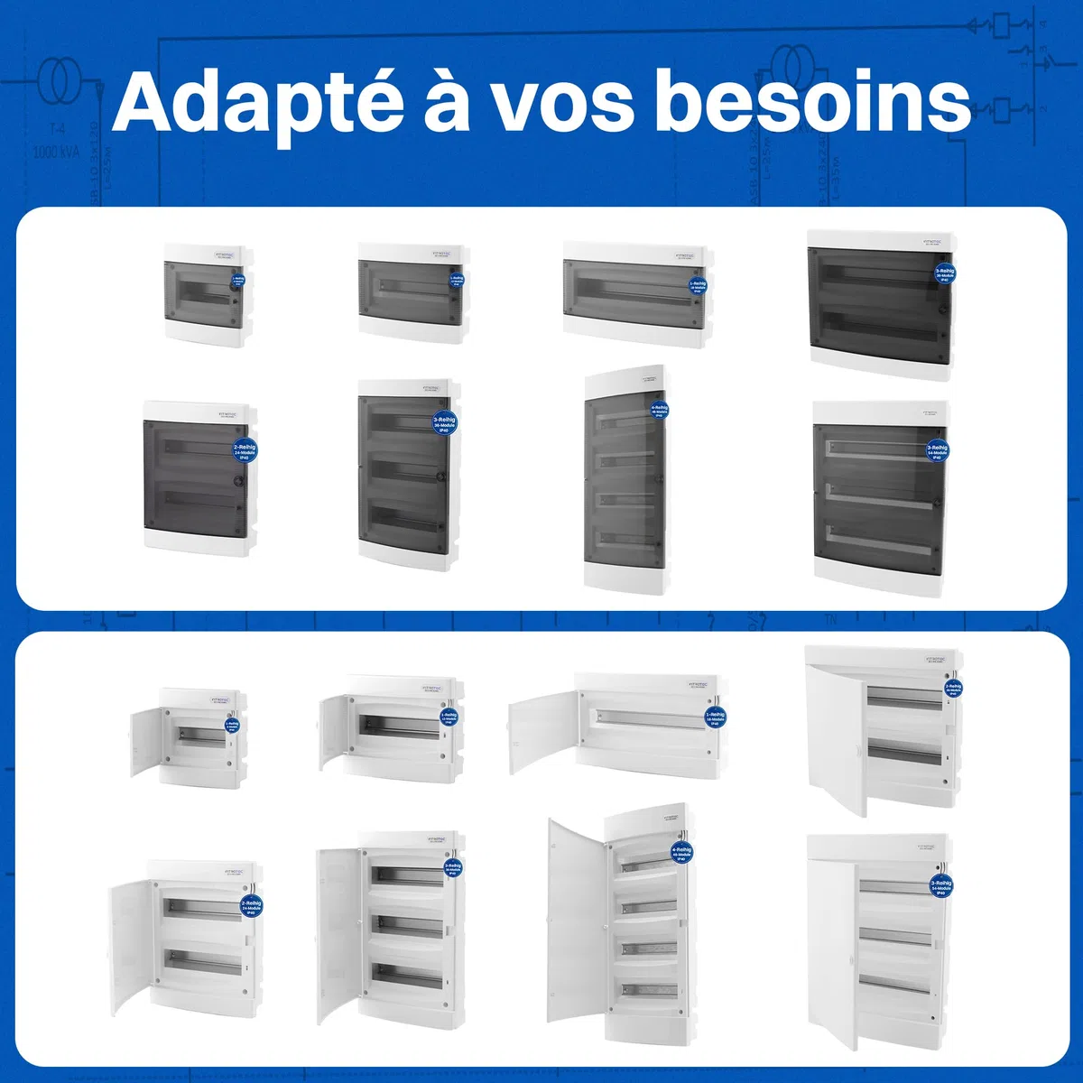 Intratec Coffret de Distribution Encastré IP40 36 Modules 3 Rangée 482 x 283 x 106mm