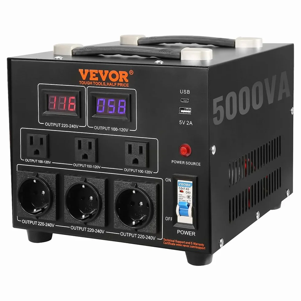 VEVOR Transformateur 220V⇄110V Convertisseur de Tension 5000W avec 3 Prises US et EU
