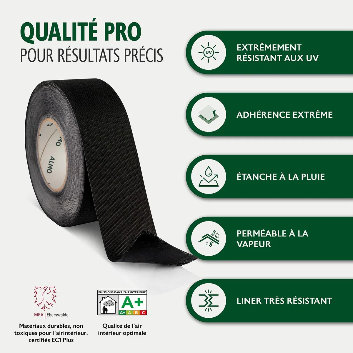 ALMO Bande adhésif façade 60mm x 25m résistant UV ruban diffusion sous-toiture paquet 2