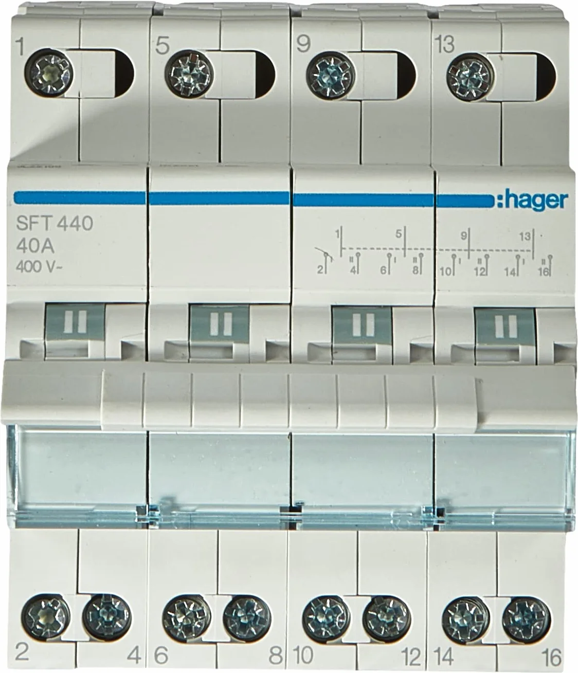 Hager SFT440-40 A Inverseur modulaire 4 pôles Triphasé
