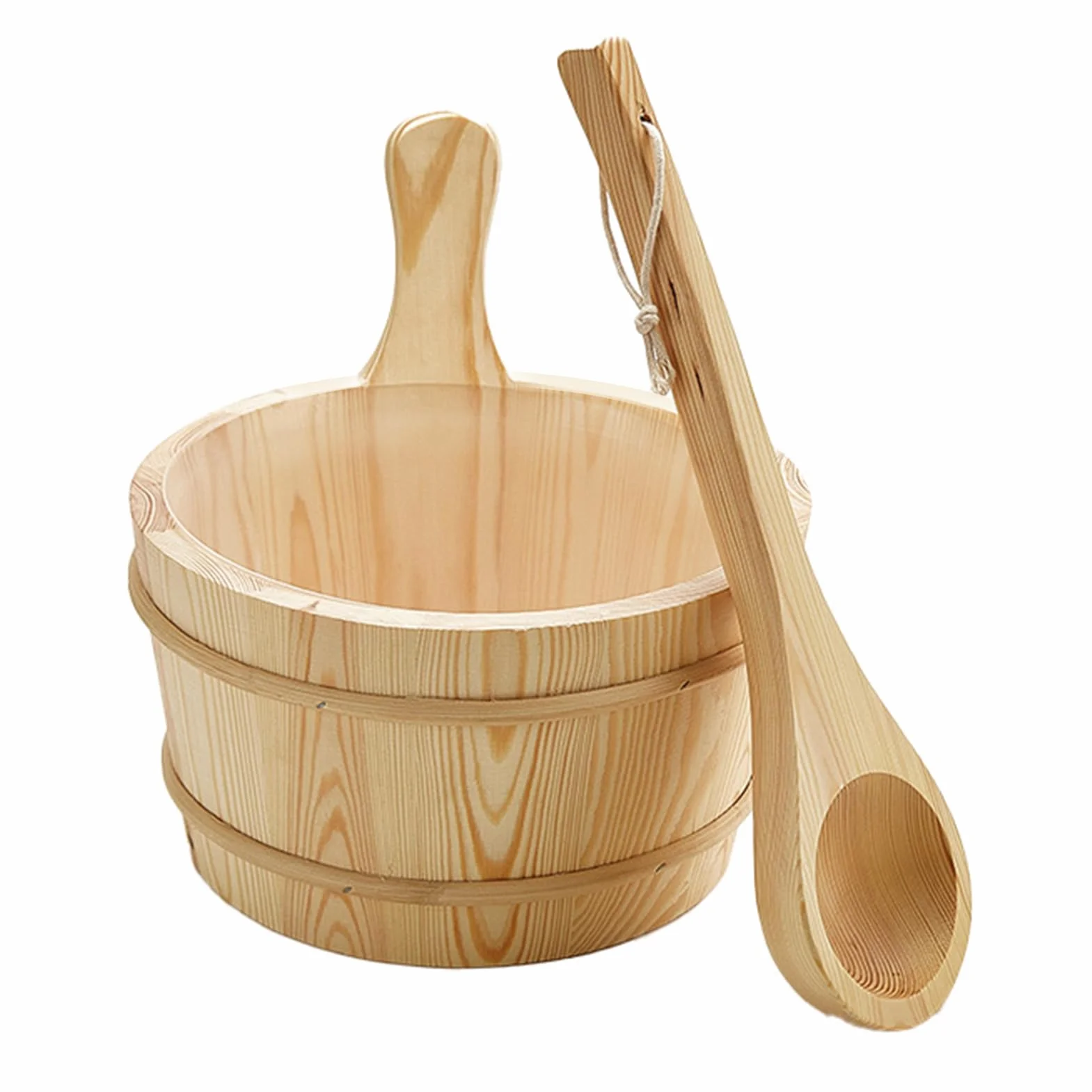 Seau à sauna en bois 4 l avec longue cuillère - Accessoires de bain