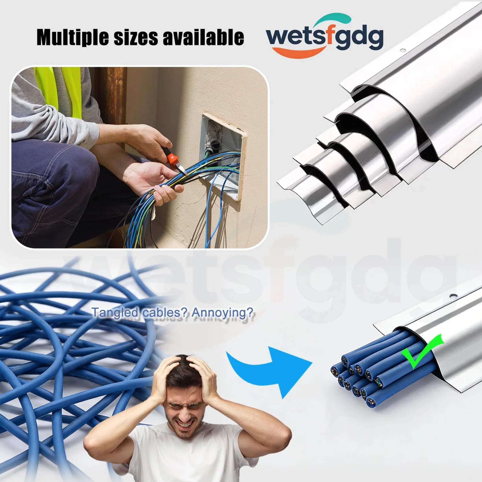Goulotte Passe Câble Mural Acier Inoxydable 100 cm Cache-Câble TV Demi-Rond Chemin de Câbles Peinturable Facile à Installer Gestion des Fils Mur Sol 10 Pièces