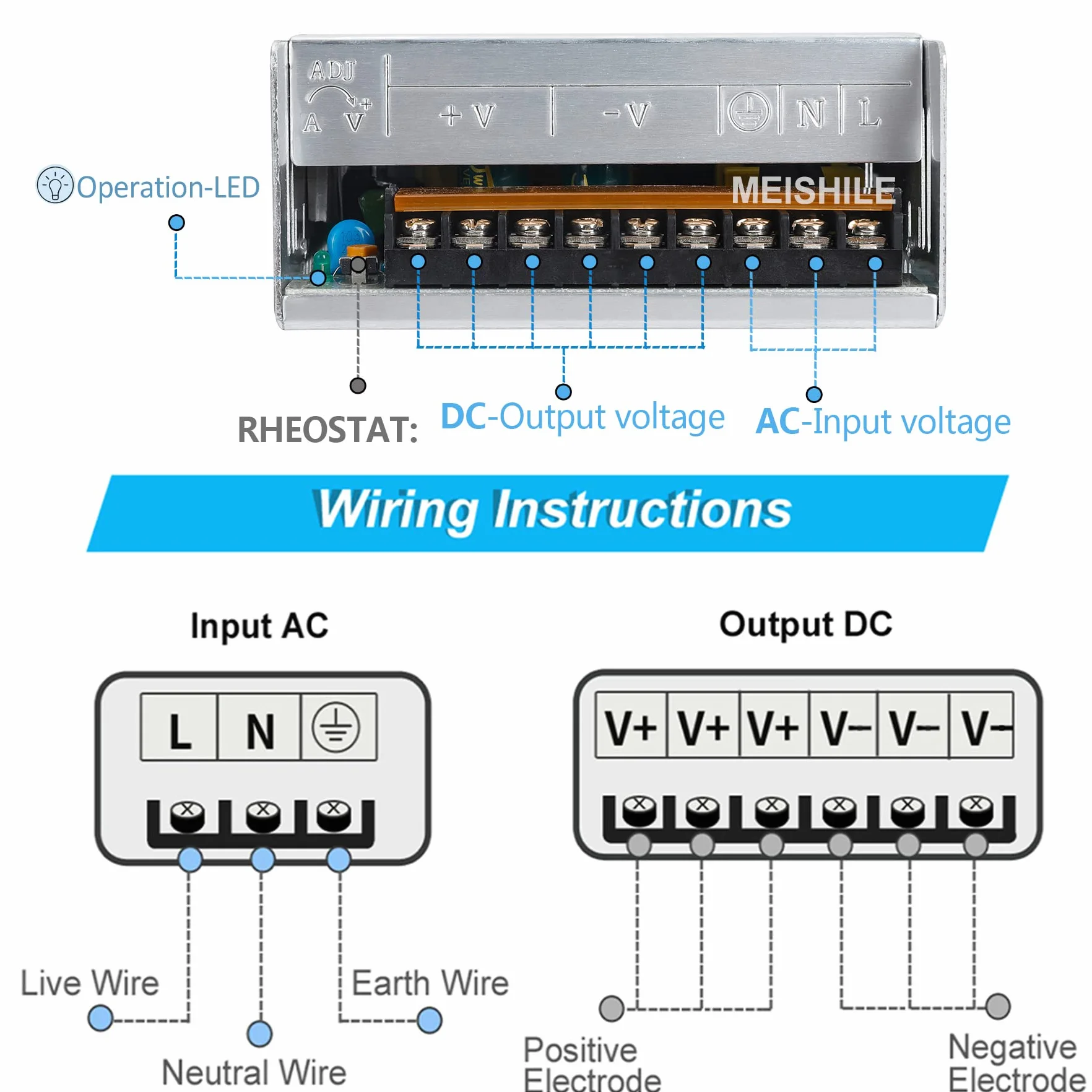 Alimentation De Puissance 48V 10A 480W Convertisseur de Commutation 110/220V AC to DC