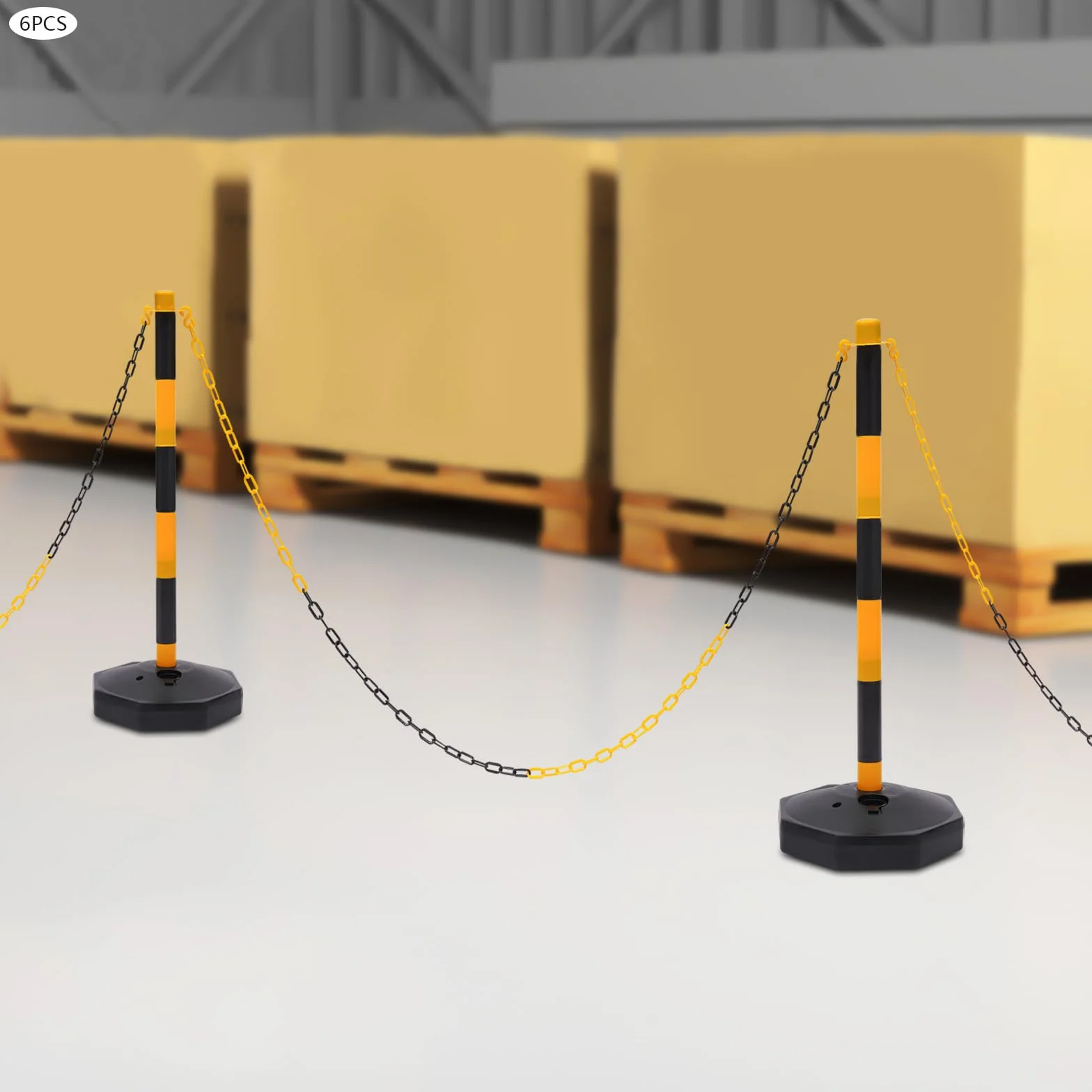 Poteaux de signalisation de la circulation lot de 6 réglables avec socle à remplir et chaînes pour parking