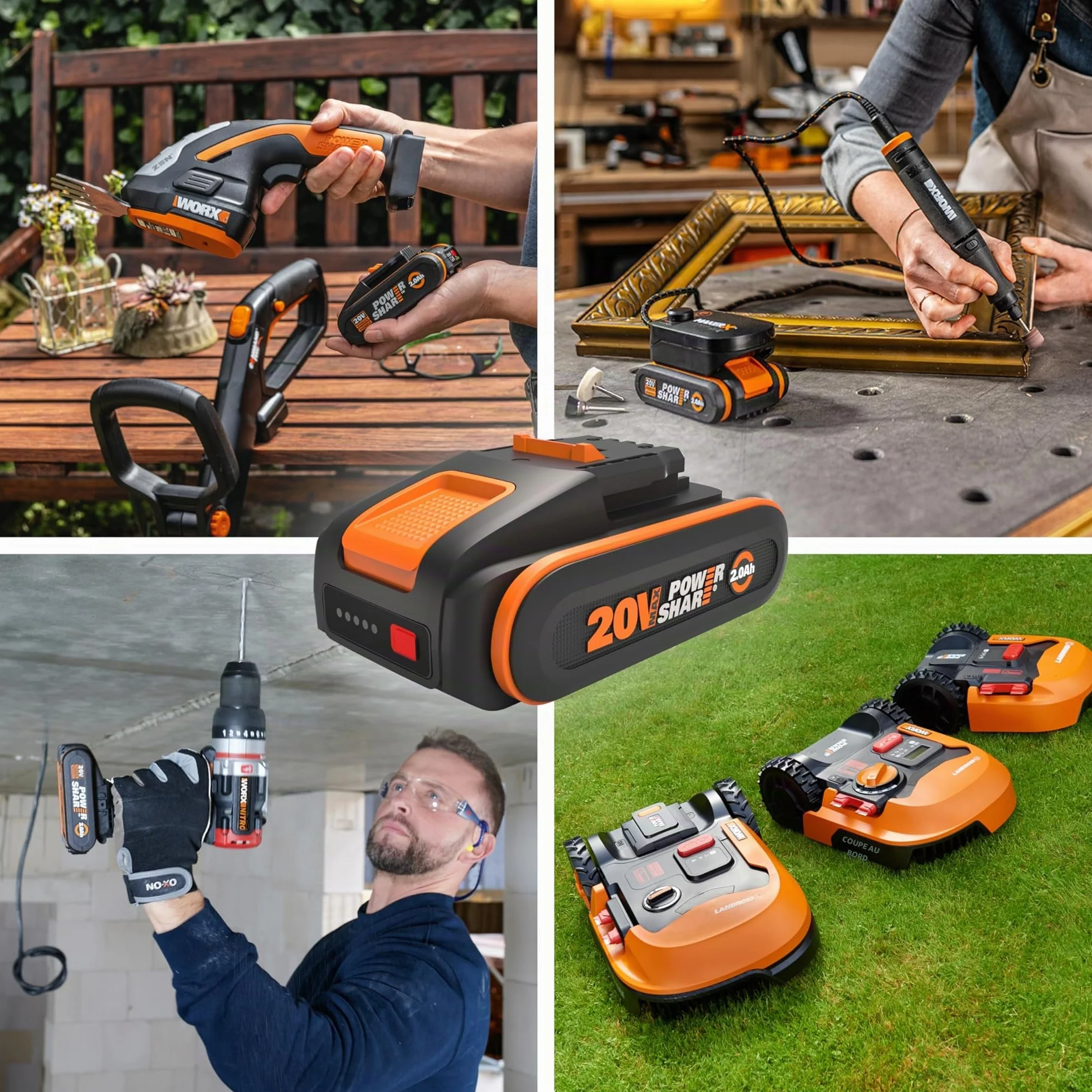 Worx WA3644 Batterie Lithium-Ion 20V 4Ah PowerShare Pro Haute Performance Longue Durée