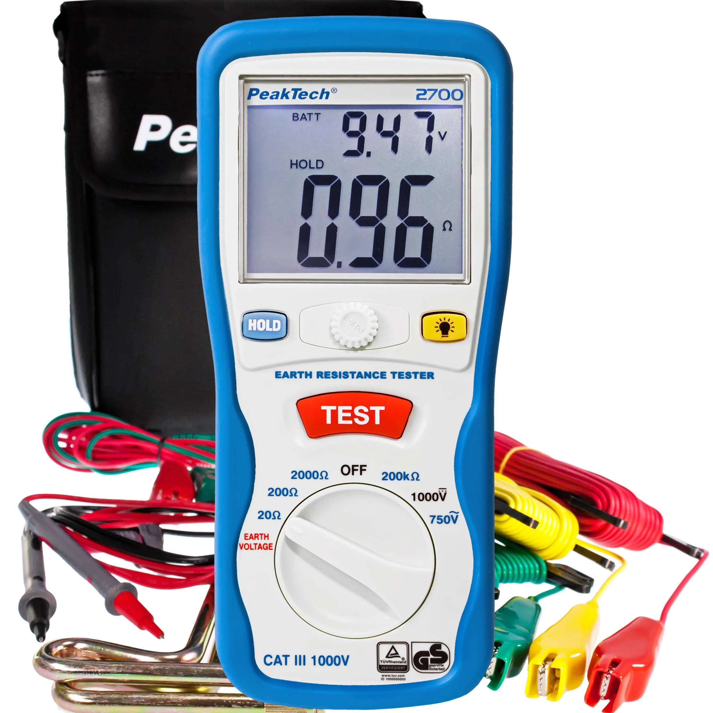 PeakTech 2700 Numérique Mesureur de Résistance de Terre CAT III 1000 V Double Affichage LCD