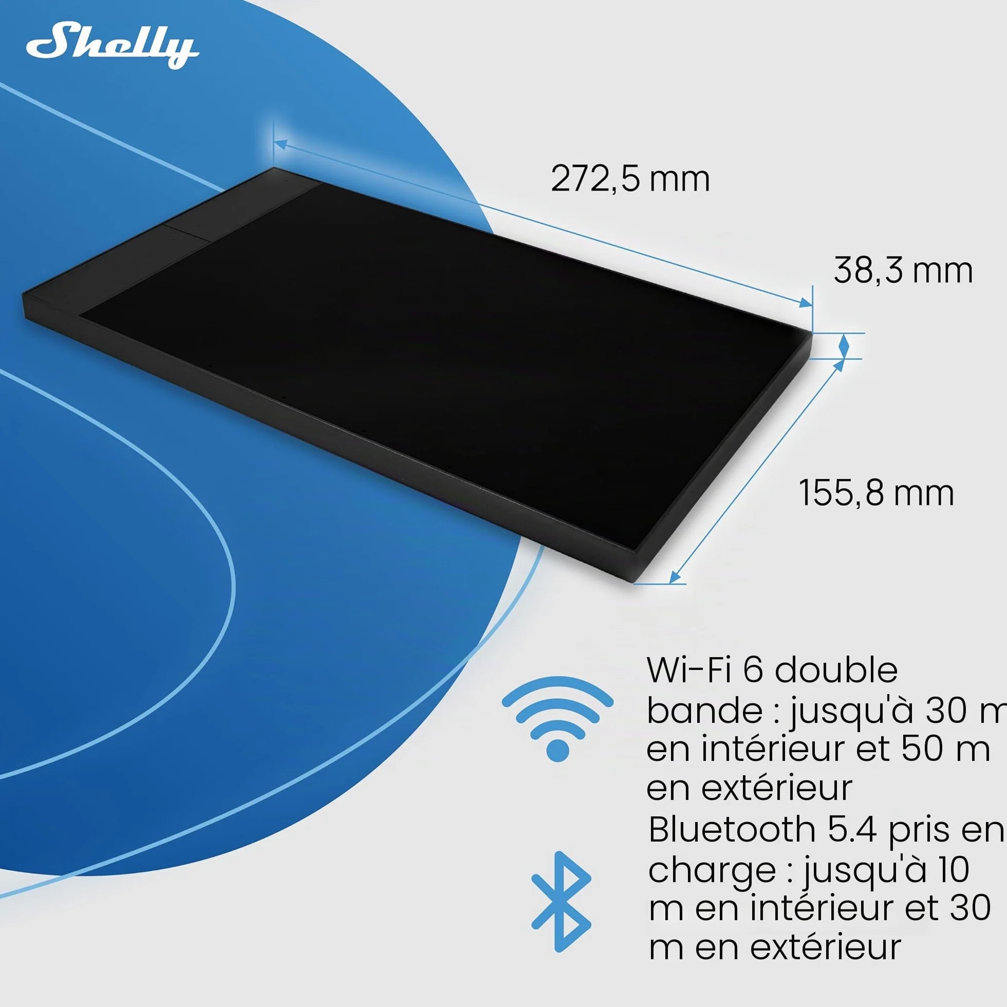 Shelly Wall Display XL Noir Panneau de Commande Domotique Wi-Fi Écran Tactile 6.95'' Interrupteur Connecté 5A Capteur Température Humidité Lumière