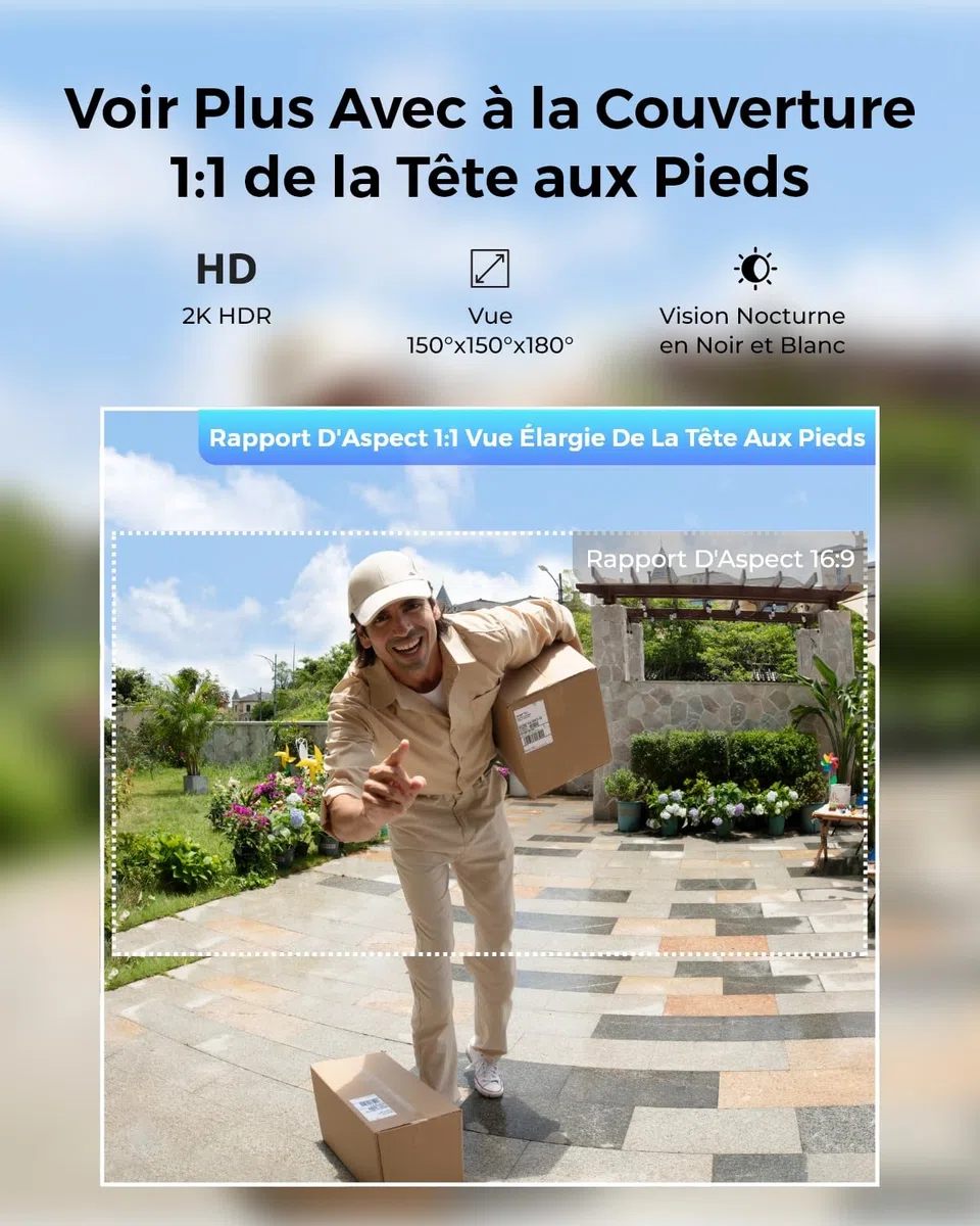 Reolink Caméra Sonnette 2K sans Fil avec Batterie, Wi-Fi 2.4/5GHz, détection Personnes/Véhicules/Colis, Audio bidirectionnel, Video Doorbell