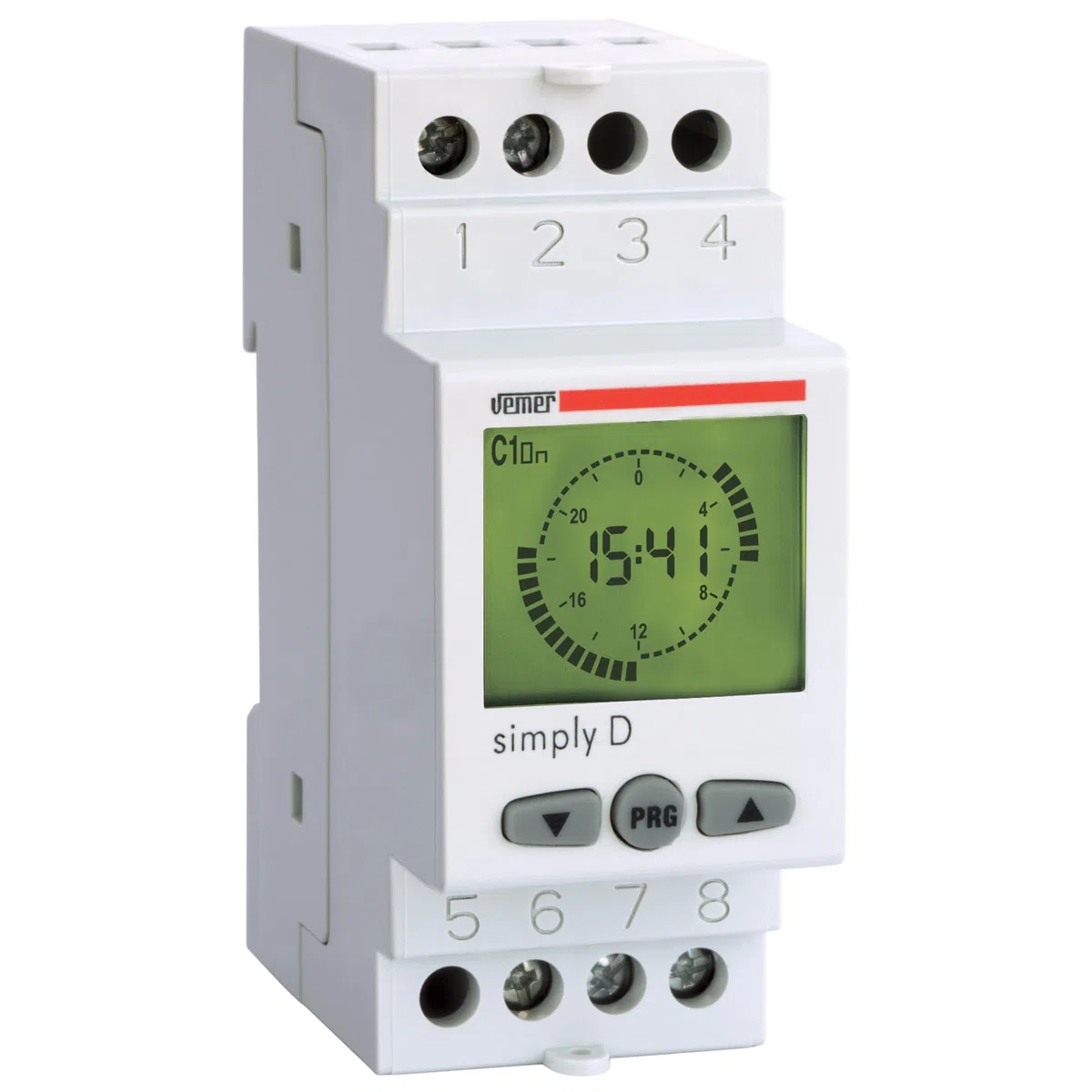 VEMER VE512000 SIMPLY-D Minuterie Programmable Numérique Timer Interrupteur Horaire Programmation Journalière 2 Modèles Rail DIN Relais 16A Blanc