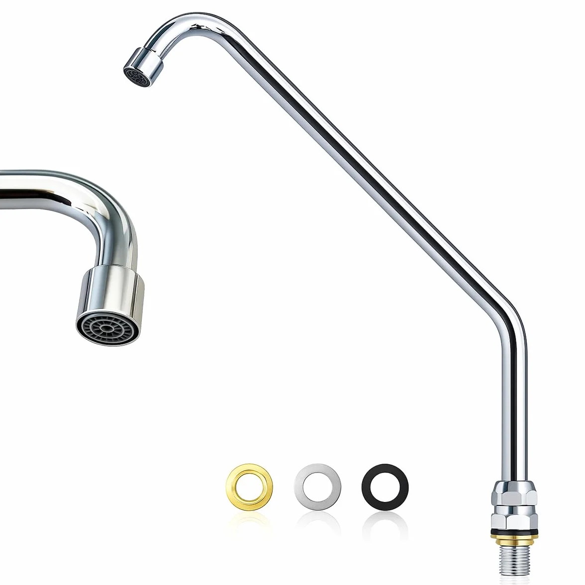 Bec haut rotatif avec aérateur pour robinet à pédale de cuisine industrielle – Col de cygne chromé en acier inoxydable