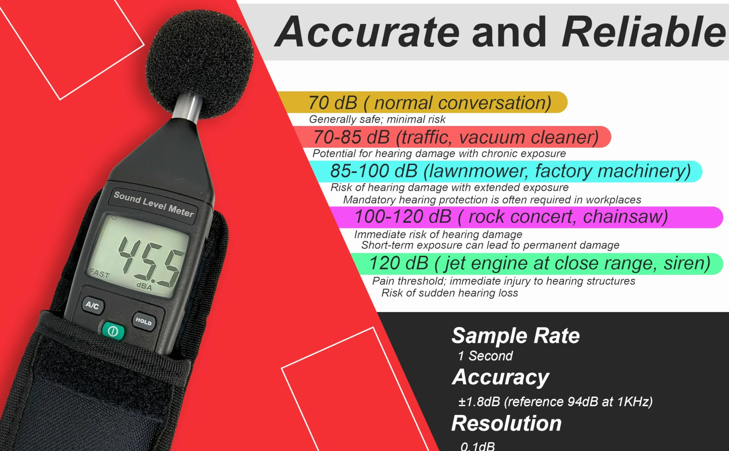 LATNEX SM-130DB Lecteur de Décibels Numérique avec Certificat d'Étalonnage, Appareil de Mesure de Niveau Sonore Type 2