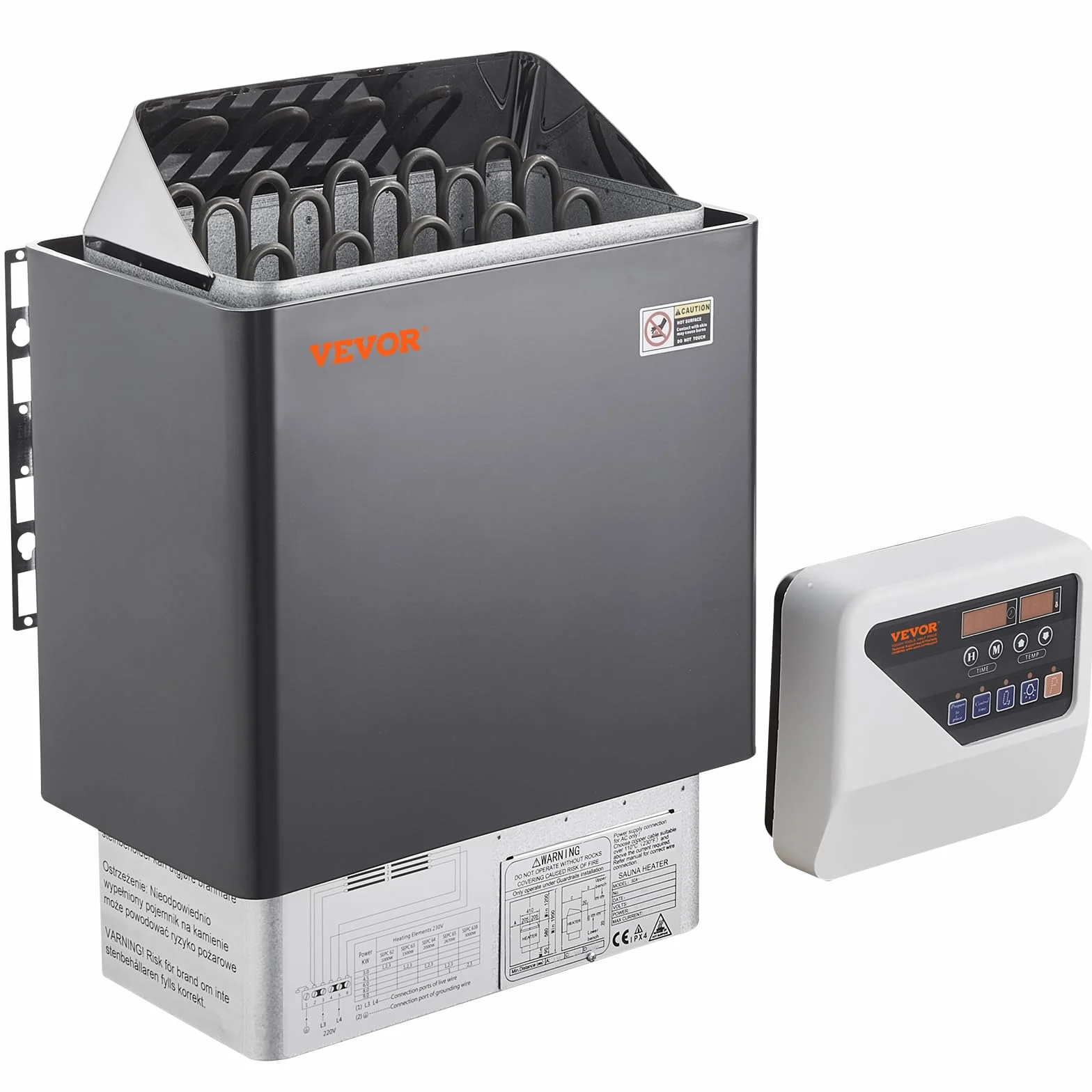 VEVOR Poêle de Sauna Électrique 8 kW 400 V 3 N, Contrôleur Numérique, 110℃ Max, pour Sauna 8-12 m³