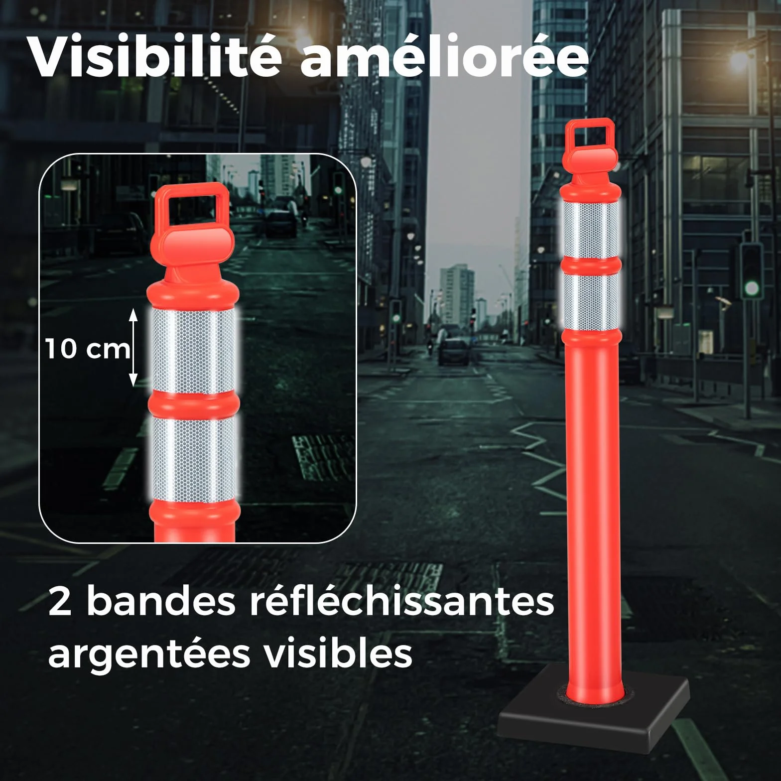 COSTWAY Poteau de Signalisation 3 Pcs Base en Caoutchouc 114,5 CM, Barrière de Sécurité Rouge Vif