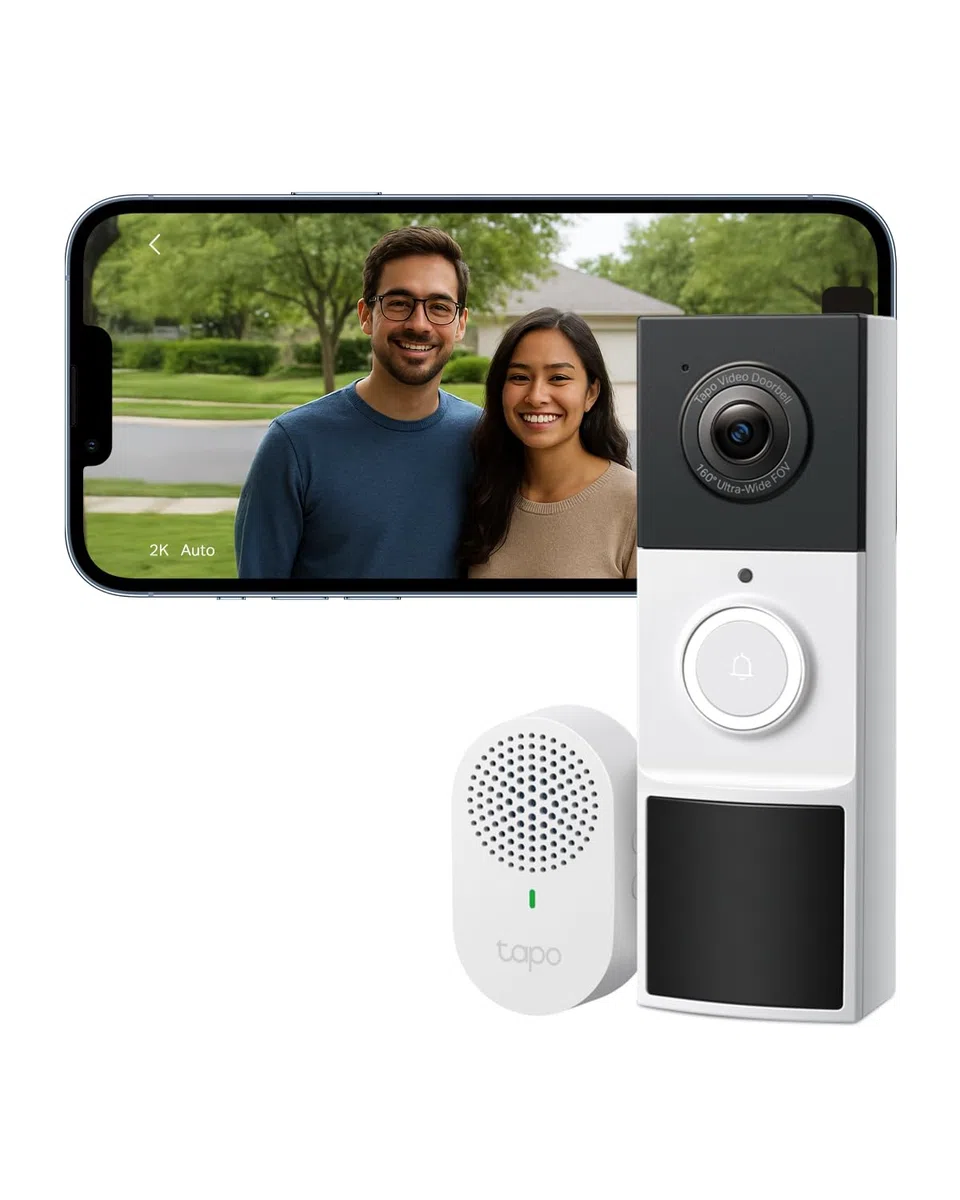 Tapo D210 Sonnette sans Fil avec caméra Extérieur 2K 3MP IP65 étanche Ultra Grand Angle 160° Vision Nocturne en Couleur Détection Humaine AI Audio Bidirectionnel