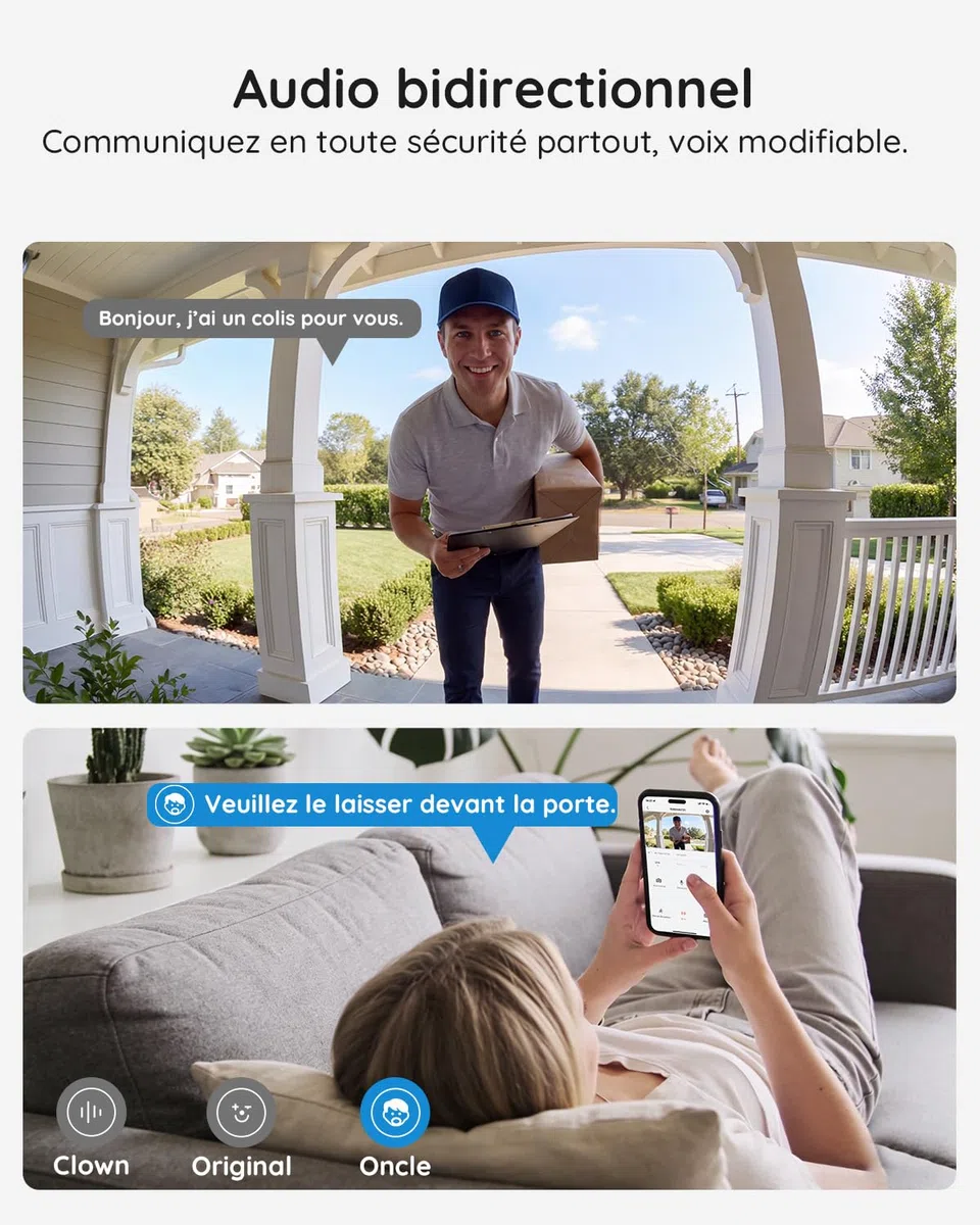 BOIFUN Sonnette sans Fil Exterieur IP65 2K 3MP Wi-Fi 2,4 GHz Grand Angle 166° Vision Nocturne Noir