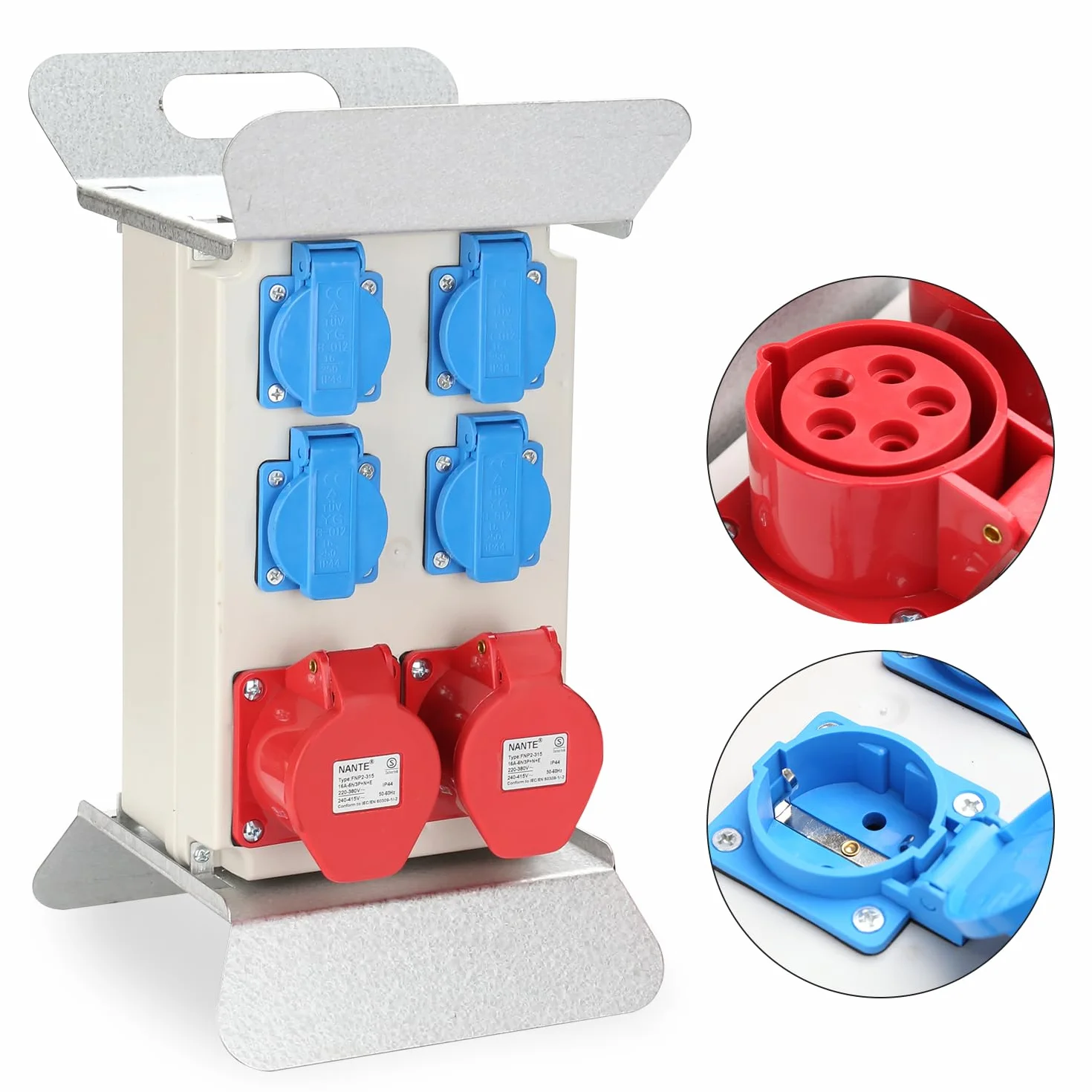 Herrselsam Distributeur de Courant CEE 16A 400V 4x 230V Schuko IP44 5 Pôles 2,5m Câble Chantier