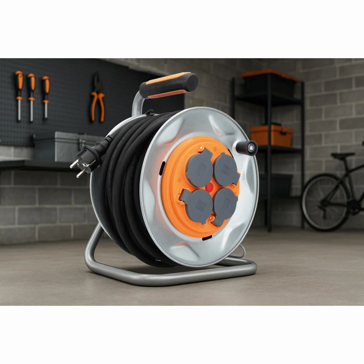 Zenitech Enrouleur de Chantier IP44 4 Prises 16A 25m Orange